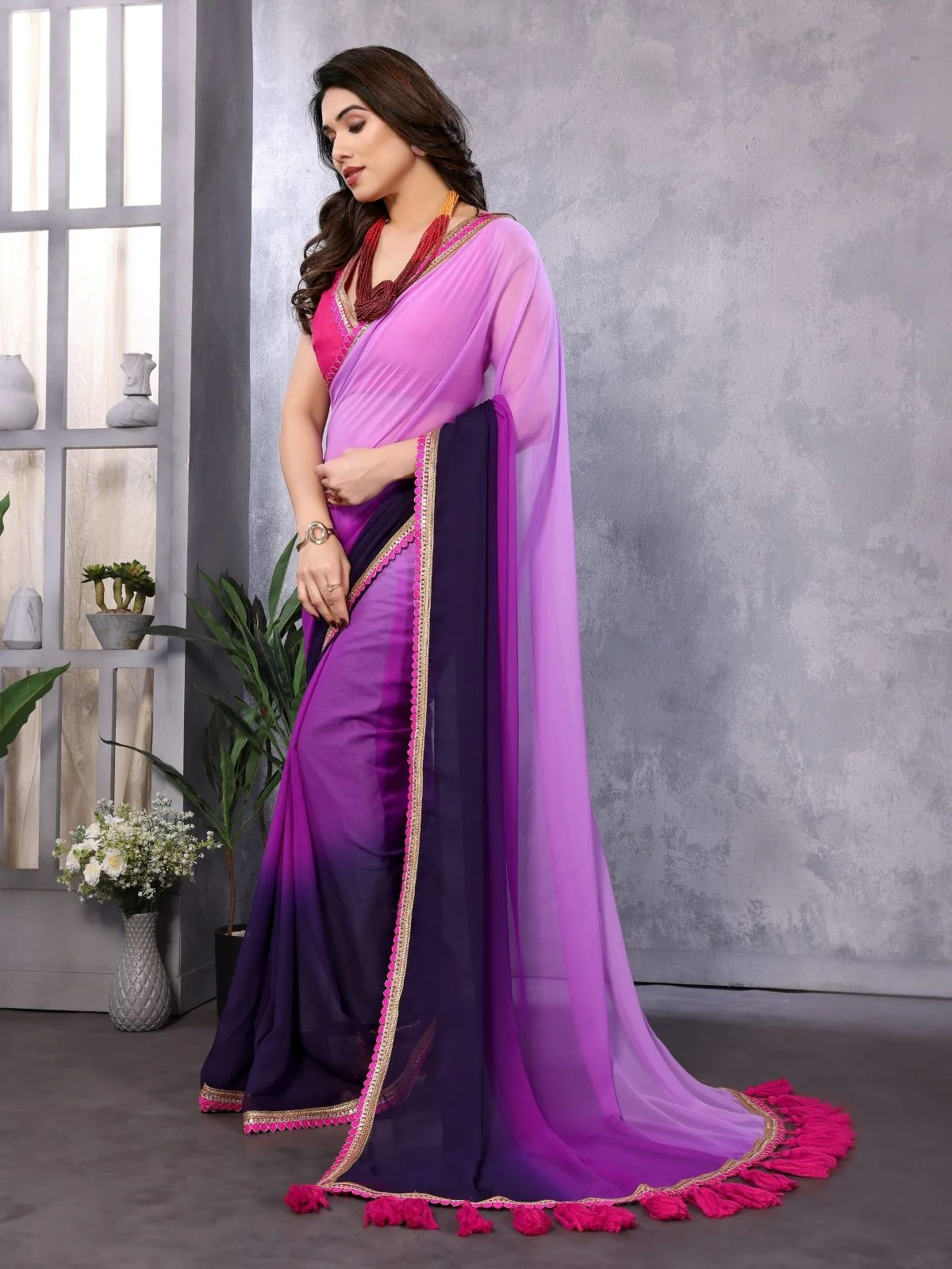 Odette Multicolor Georgette Embellished Saree For Women - Image 2