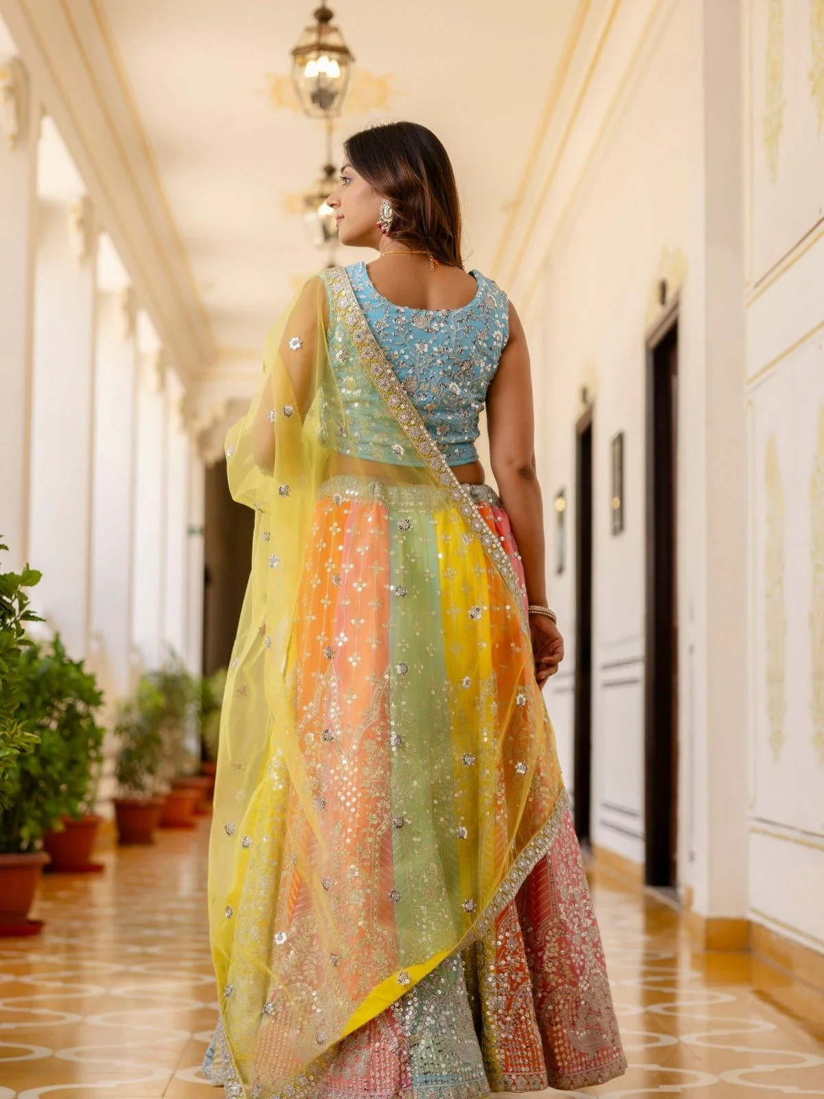 Odette Multicolor Georgette Embroidered Lehenga For Women - Image 3