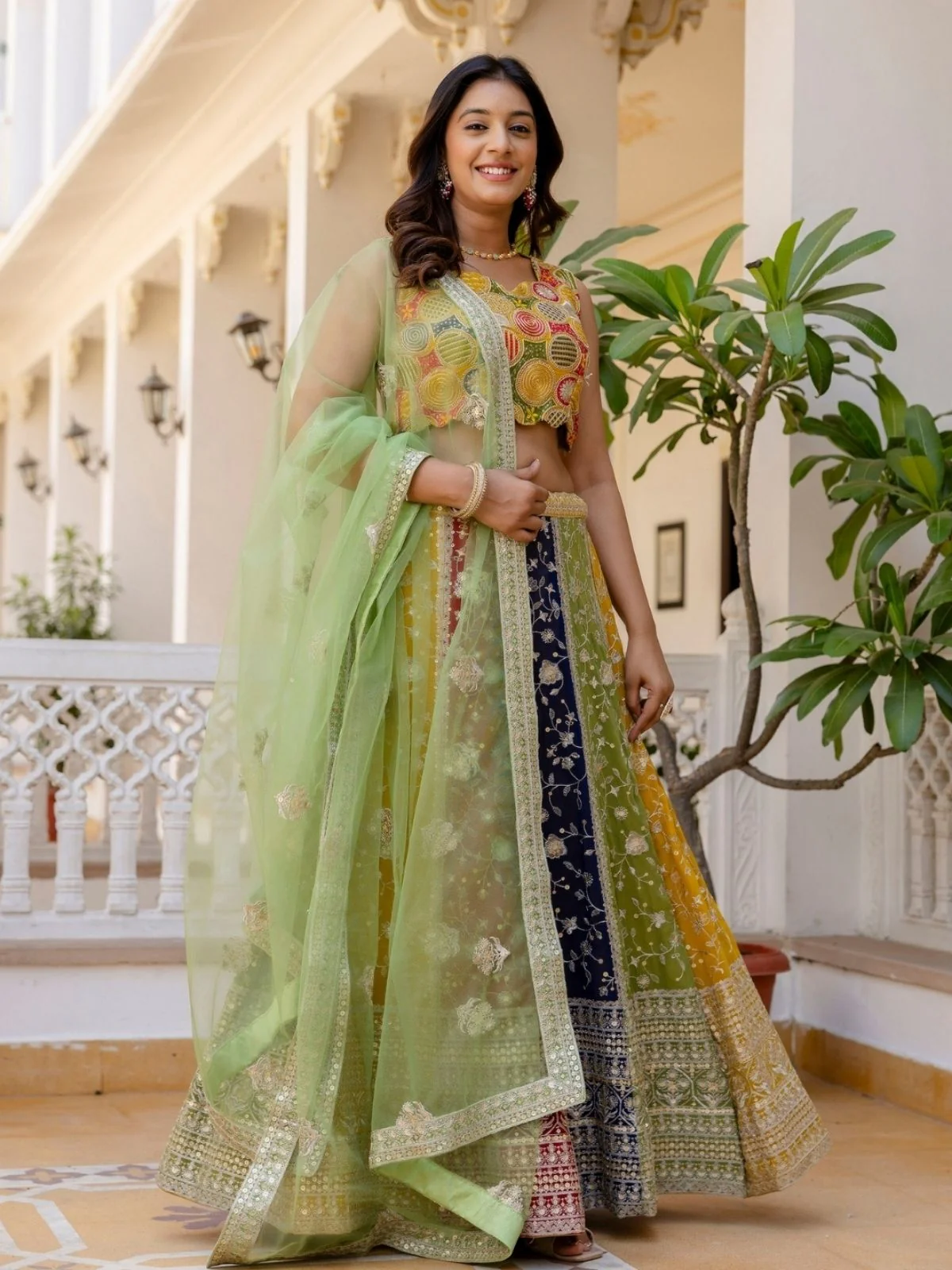 Odette Multicolor Georgette Embroidered Lehenga For Women - Image 2