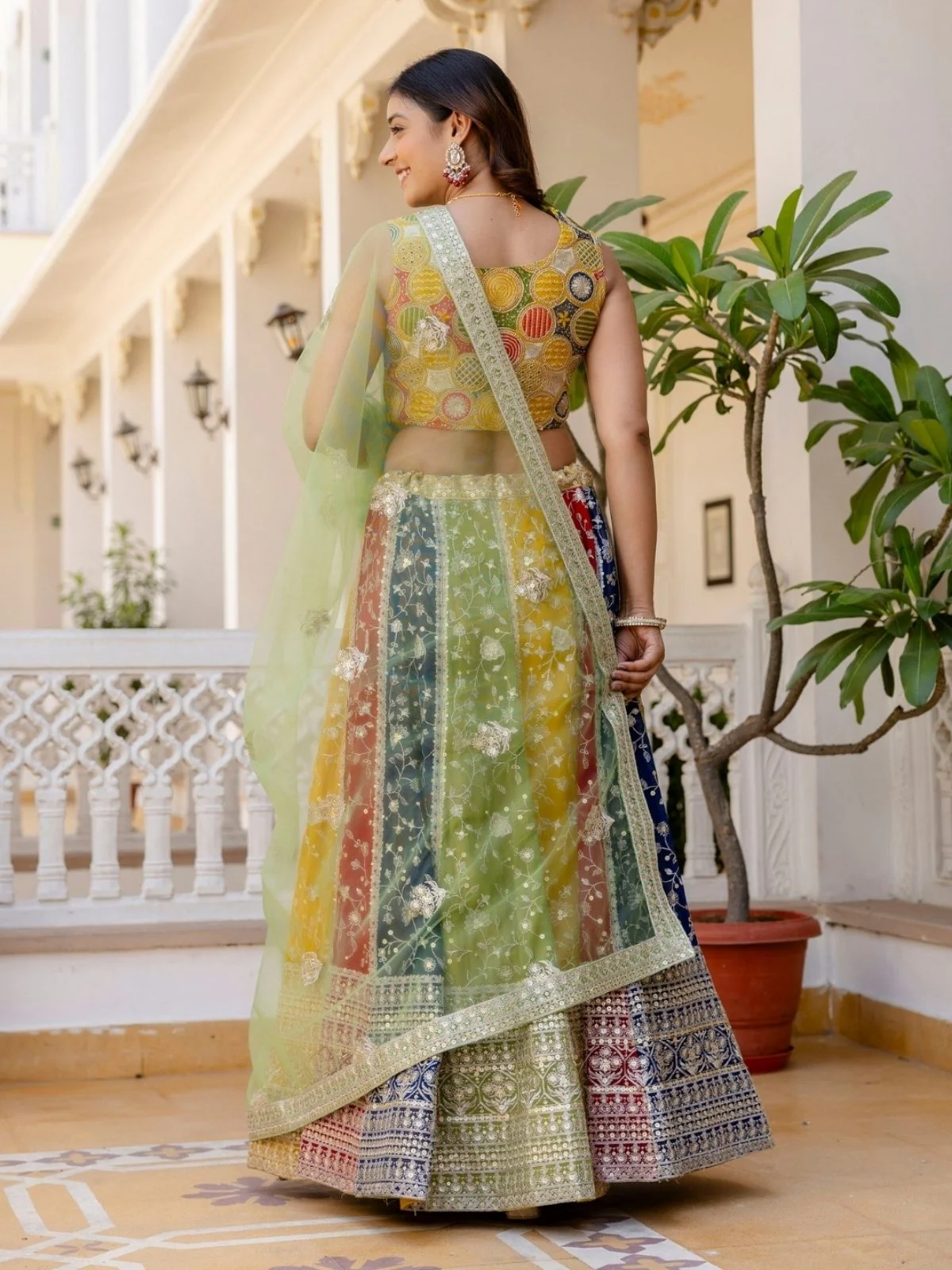 Odette Multicolor Georgette Embroidered Lehenga For Women - Image 3
