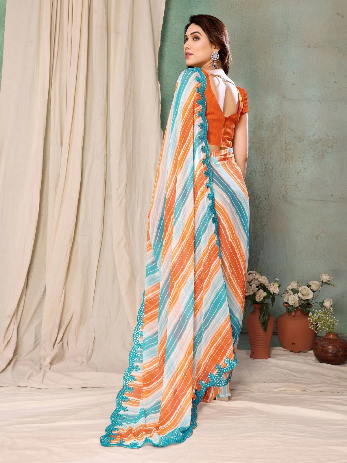 Odette Multicolor Georgette Embroidered Saree For Women - Image 3