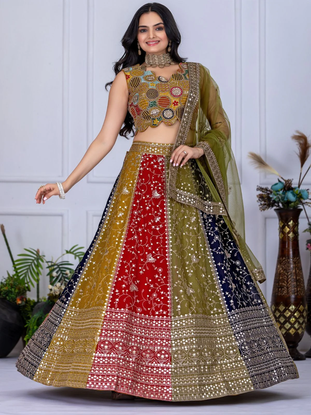 Odette Multicolor Georgette Embroidered Semi-Stitched lehenga For Women - Image 2