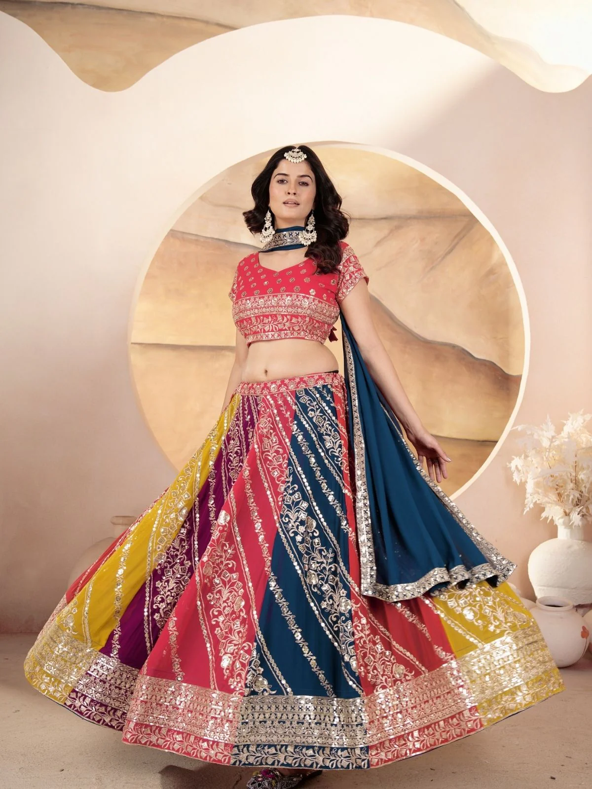 Odette Multicolor Georgette Embroidered Semi-Stitched lehenga For Women - Image 2