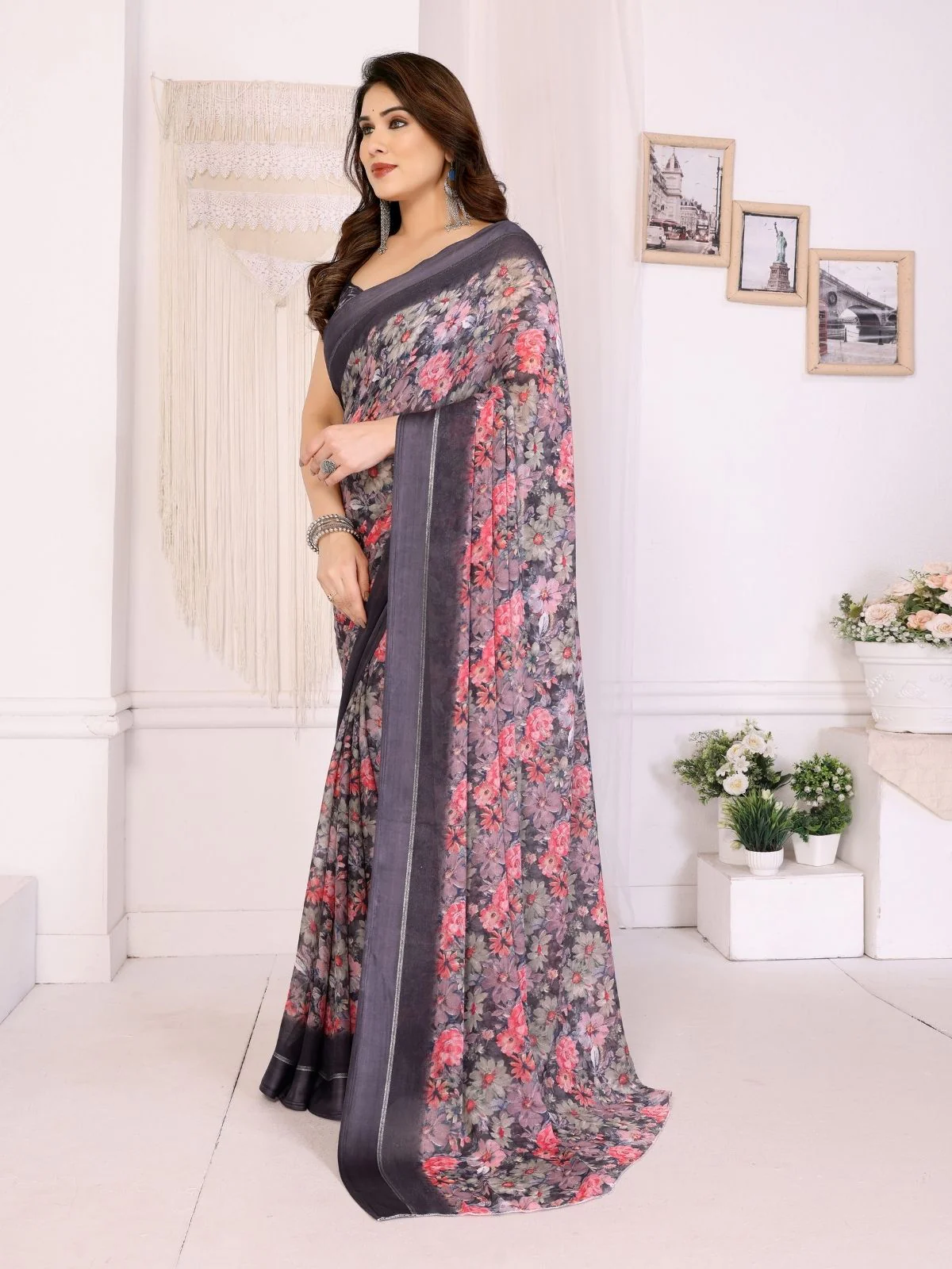 Odette Multicolor Georgette Printed Saree For Women - Image 2