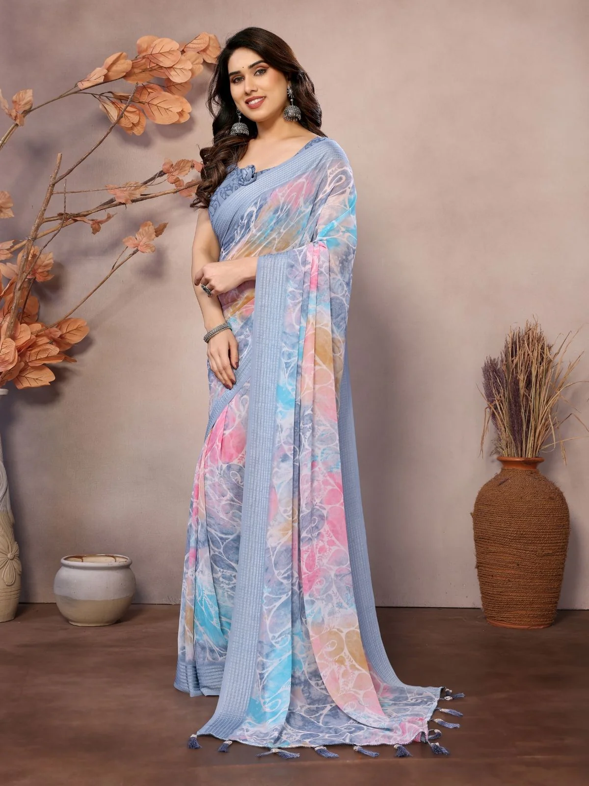 Odette Multicolor Georgette Printed Saree For Women - Image 2