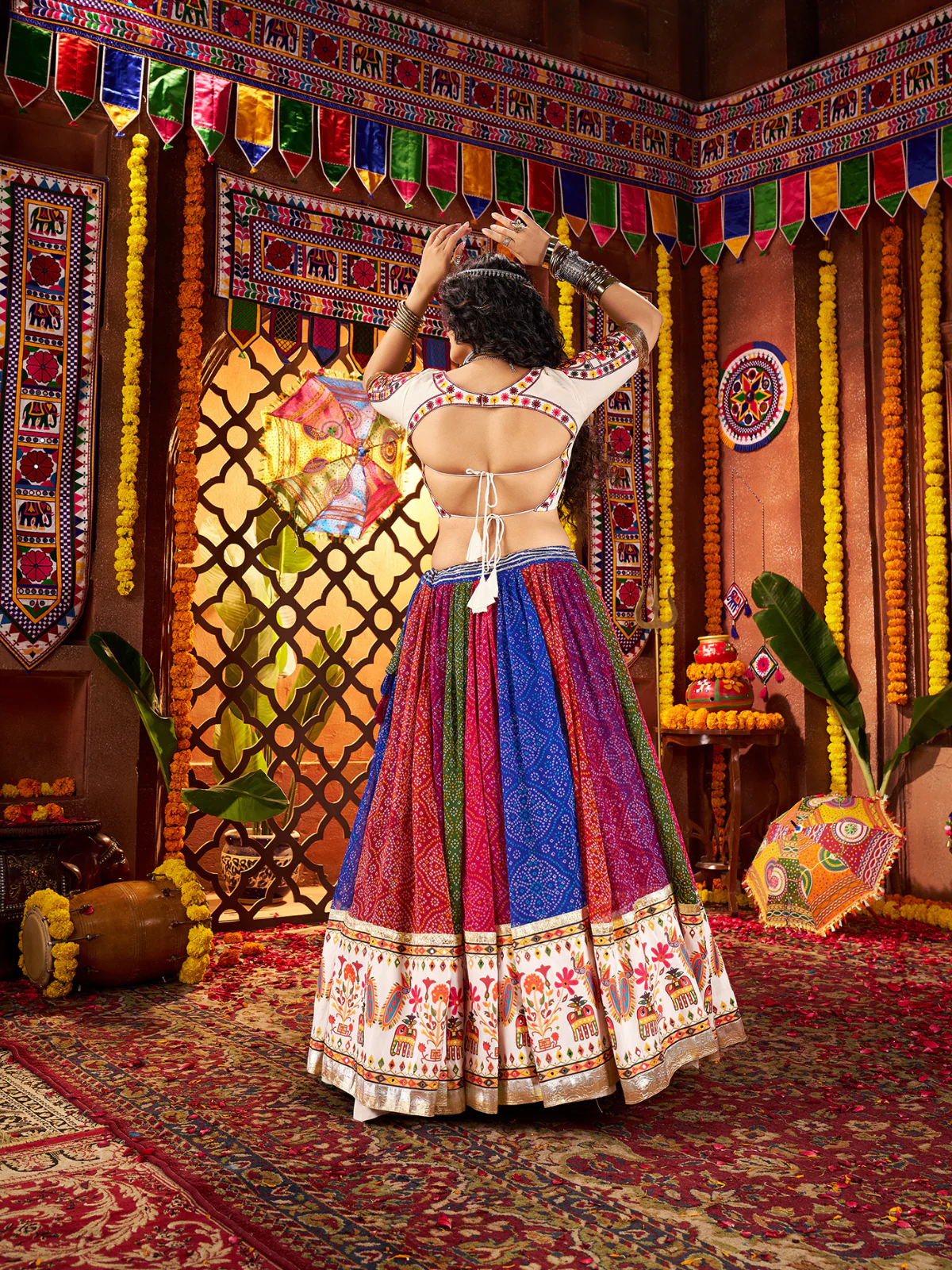 Odette Multicolor Georgette Printed Semi-Stitched lehenga For Women - Image 4