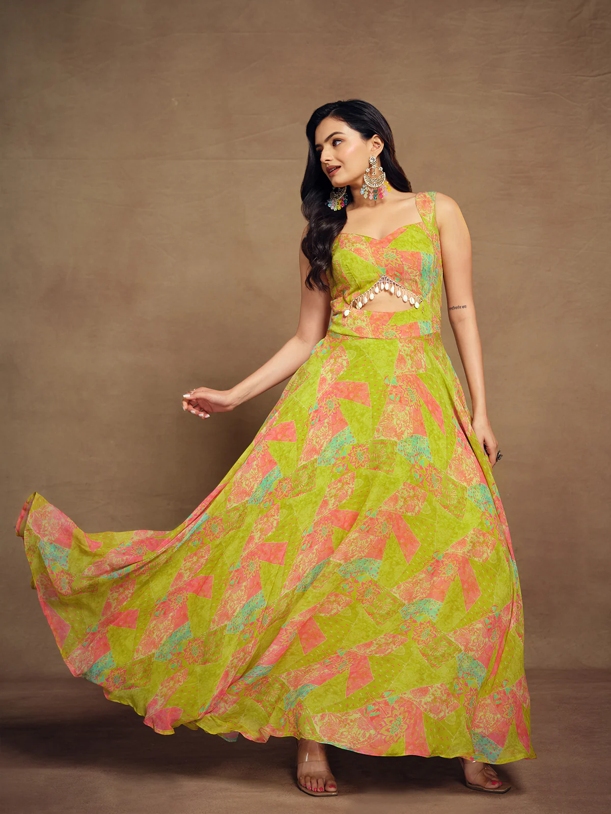 Odette Multicolor Georgette Printed Sticthed Gown For Women - Image 2