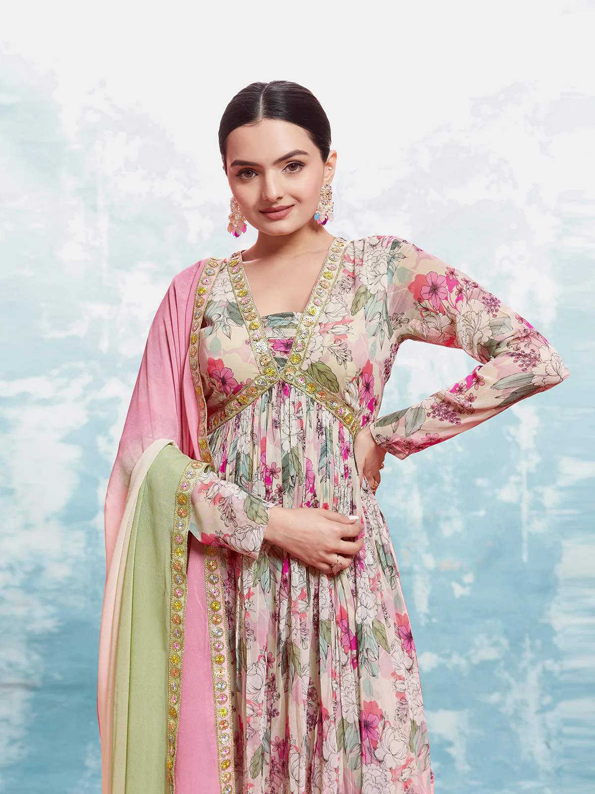 Odette Multicolor Georgette Printed Stitched Salwar Suit Set  For Women - Image 6