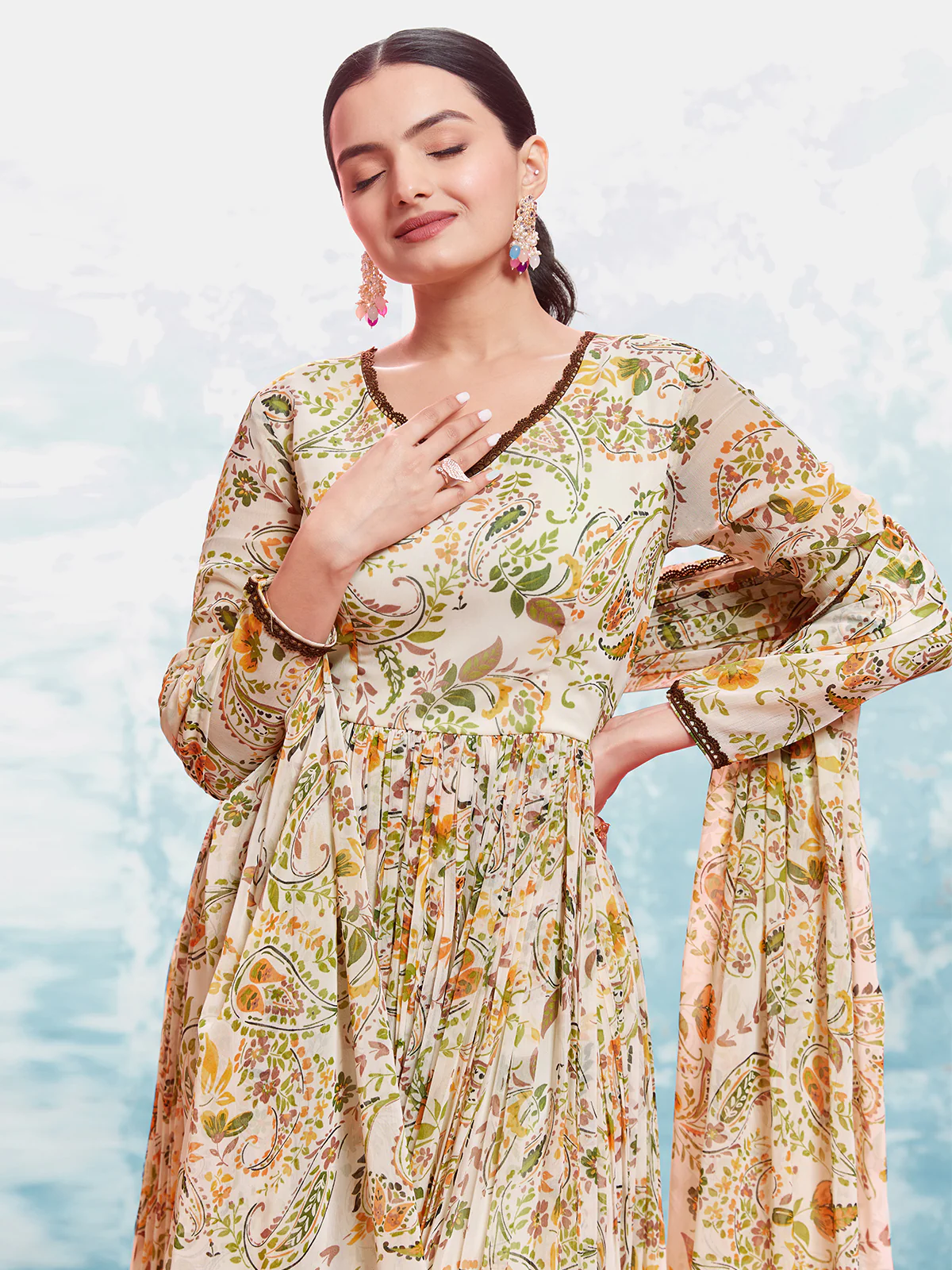 Odette Multicolor Georgette Printed Stitched Salwar Suit Set For Women - Image 4