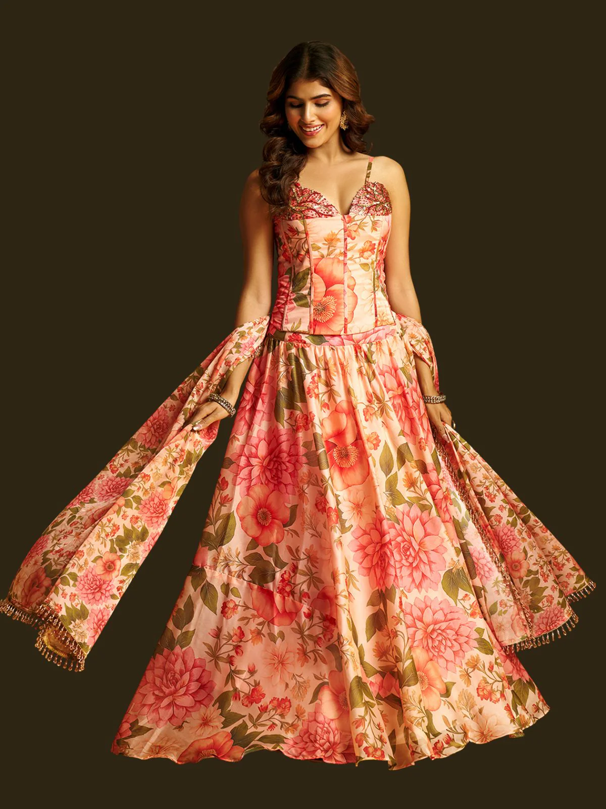 Odette Multicolor Georgette Semi Stiched Lehanga For Women - Image 4