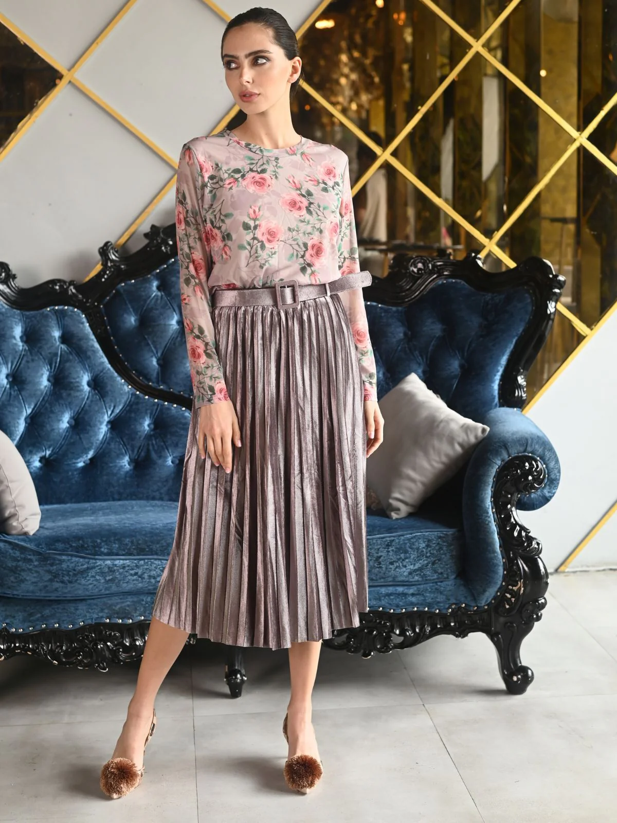 Odette Multicolor Knit Lycra Printed Top For Women - Image 2