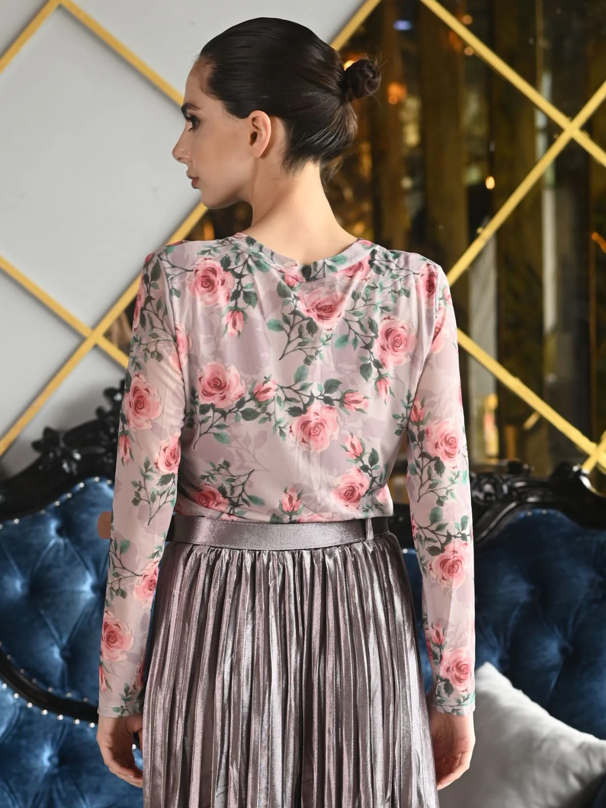 Odette Multicolor Knit Lycra Printed Top For Women - Image 4
