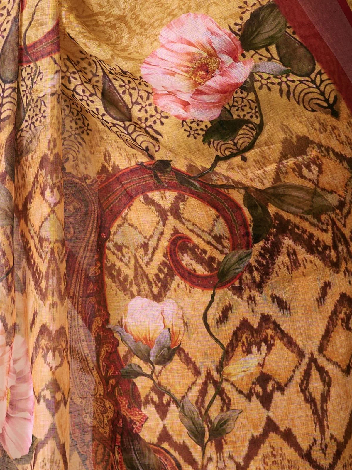 Odette Multicolor Linen Cotton Printed Saree For Women - Image 5