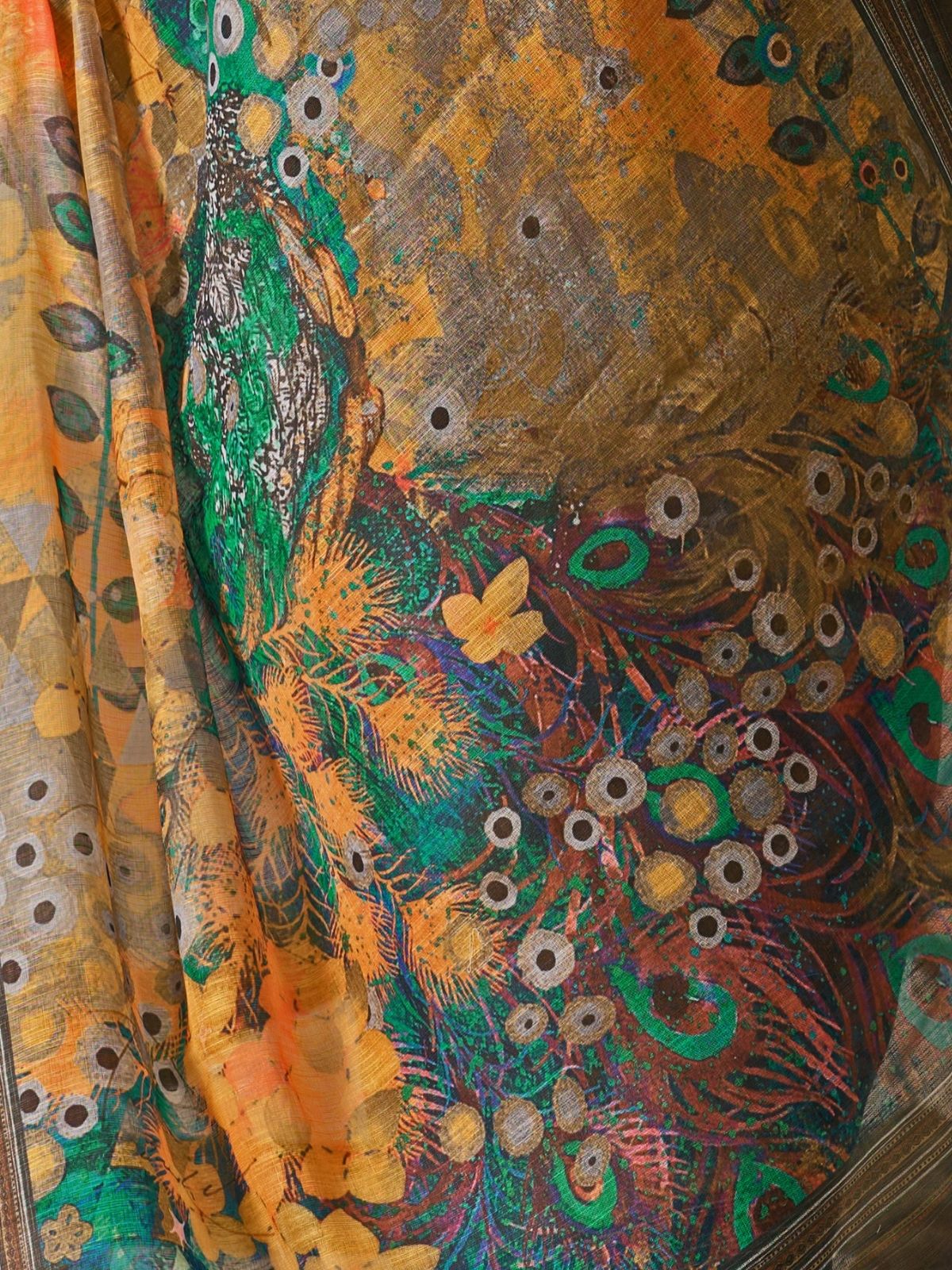 Odette Multicolor Linen Cotton Printed Saree For Women - Image 5