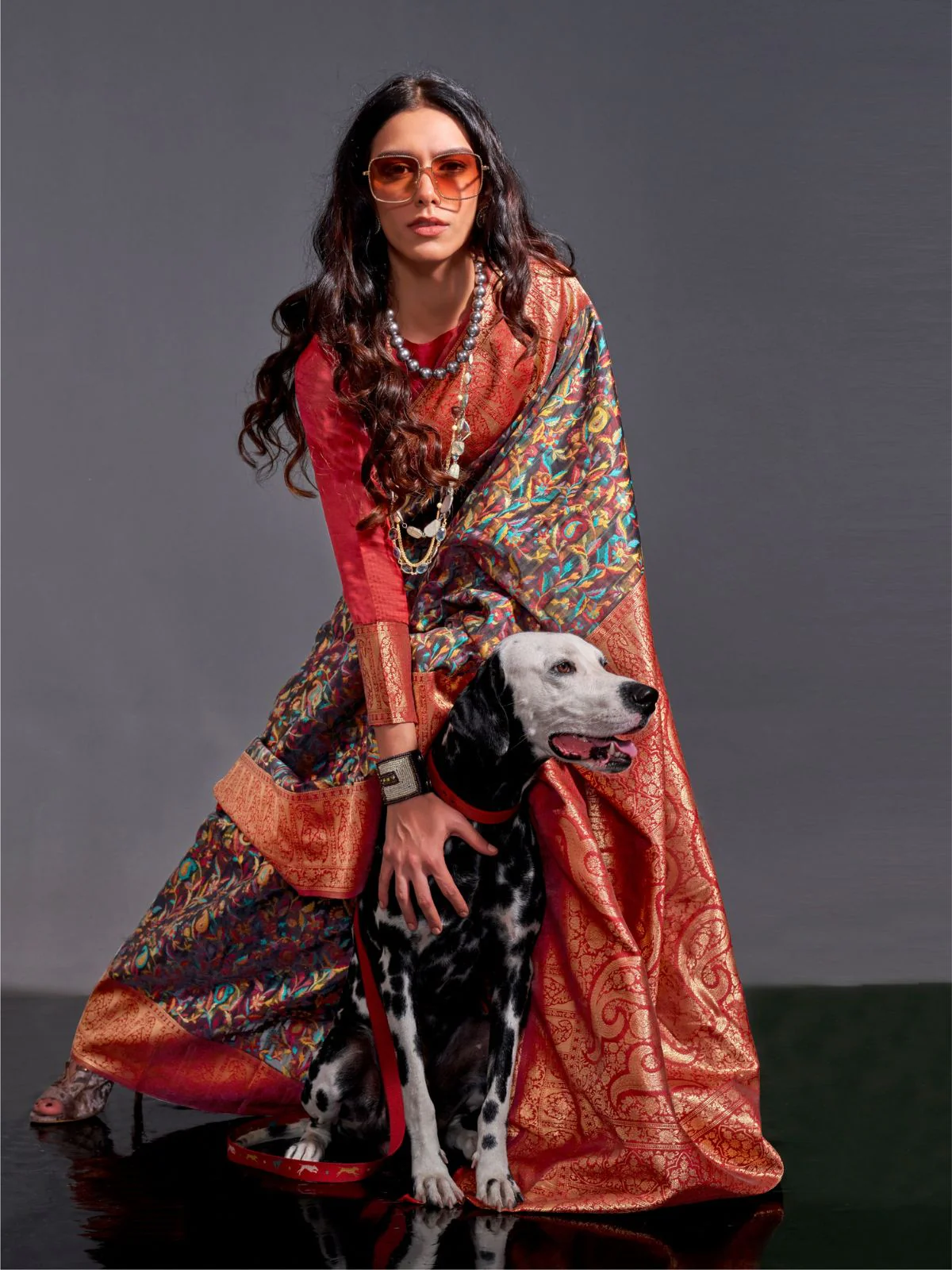 Odette Multicolor Modal Woven Saree With Unstitched Blouse For Women - Image 2
