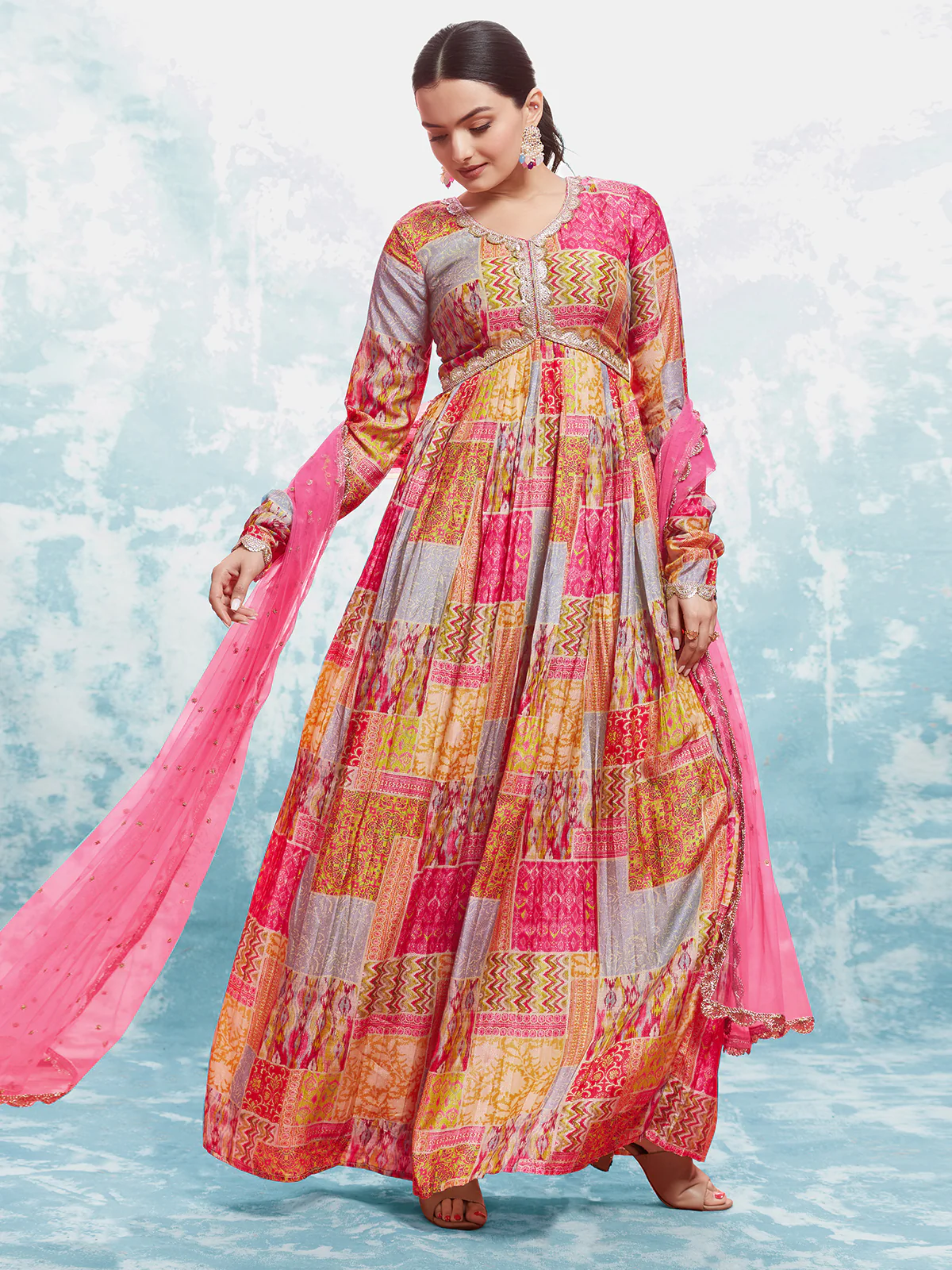 Odette Multicolor Muslin Printed Gown For Women - Image 2