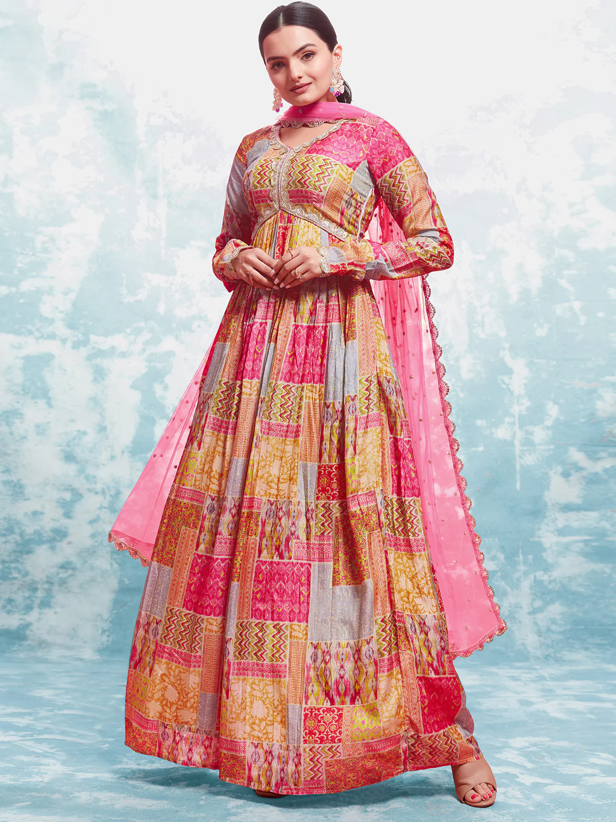 Odette Multicolor Muslin Printed Gown For Women - Image 3