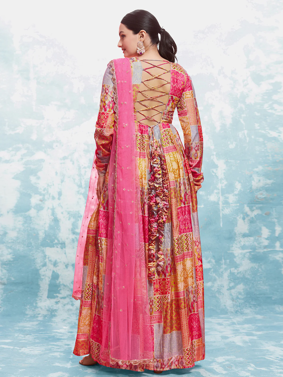 Odette Multicolor Muslin Printed Gown For Women - Image 4