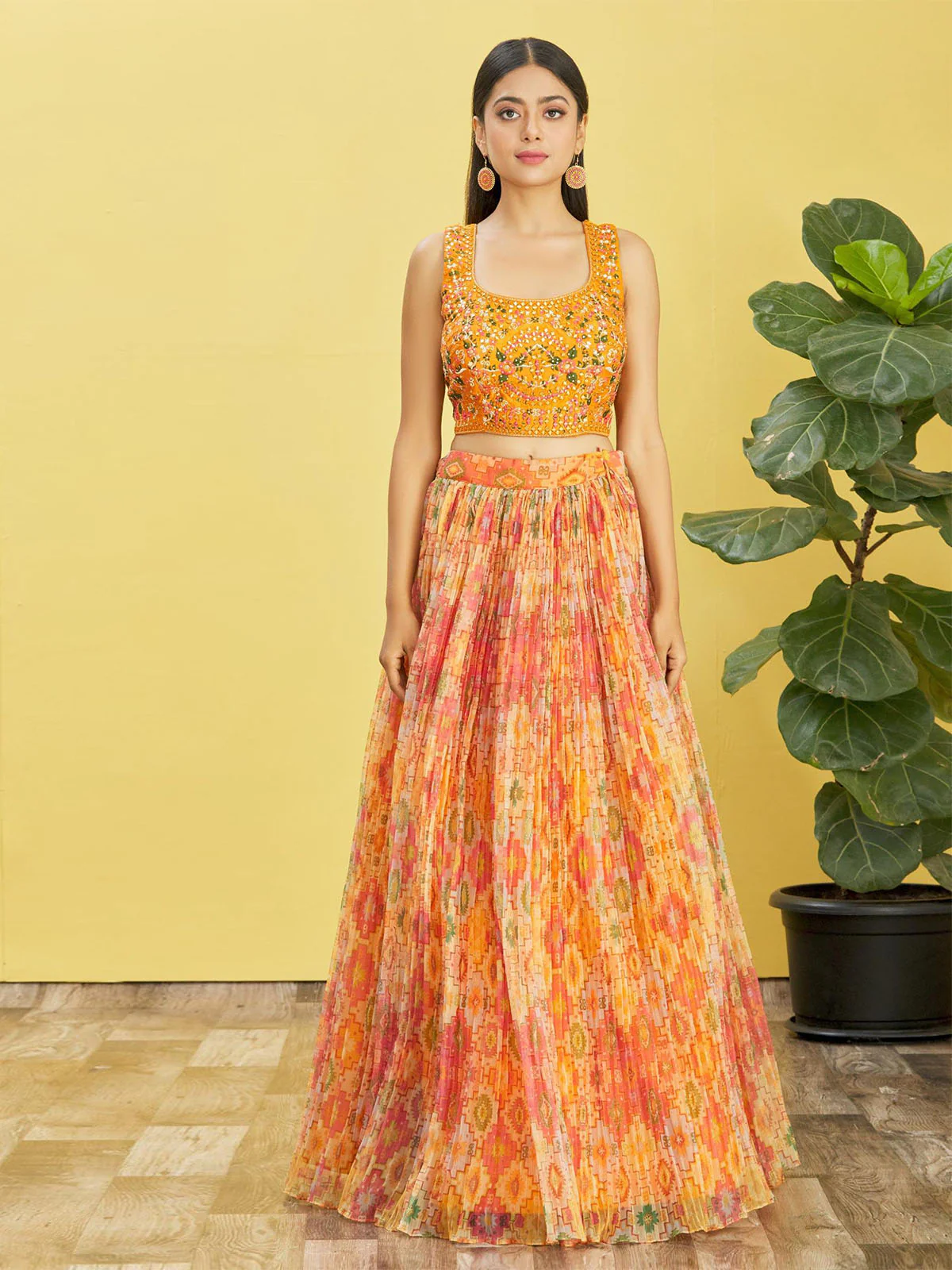 Odette Multicolor Organza Embellished Semi Stitched Lehenga With Unstitched Blouse For Women - Image 2