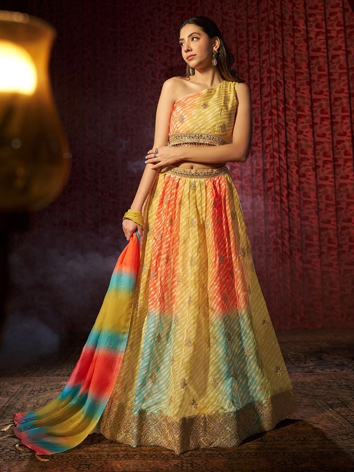 Odette Multicolor Organza Embroidered Semi-Stitched Lehenga For Women - Image 2