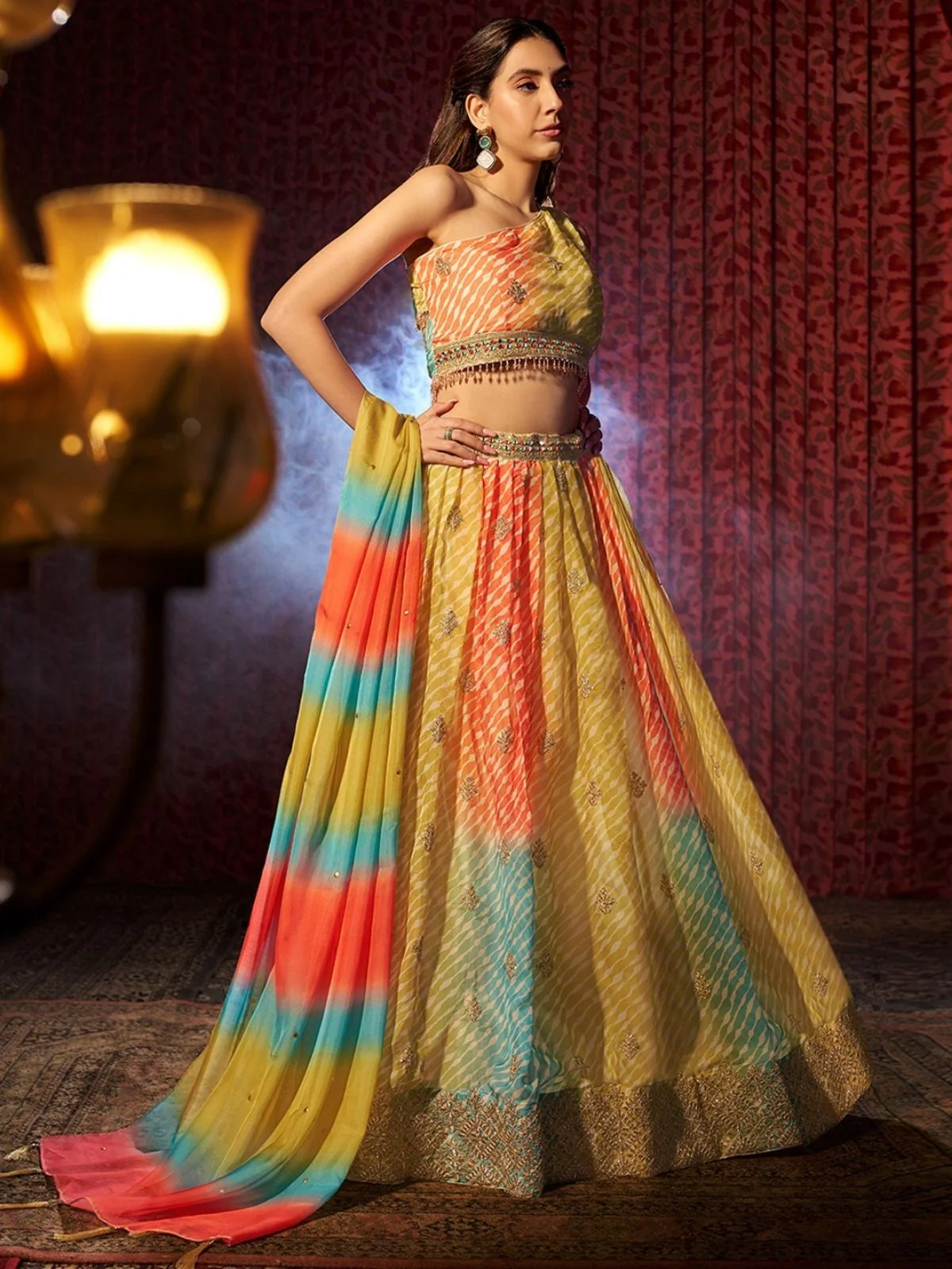 Odette Multicolor Organza Embroidered Semi-Stitched Lehenga For Women - Image 3