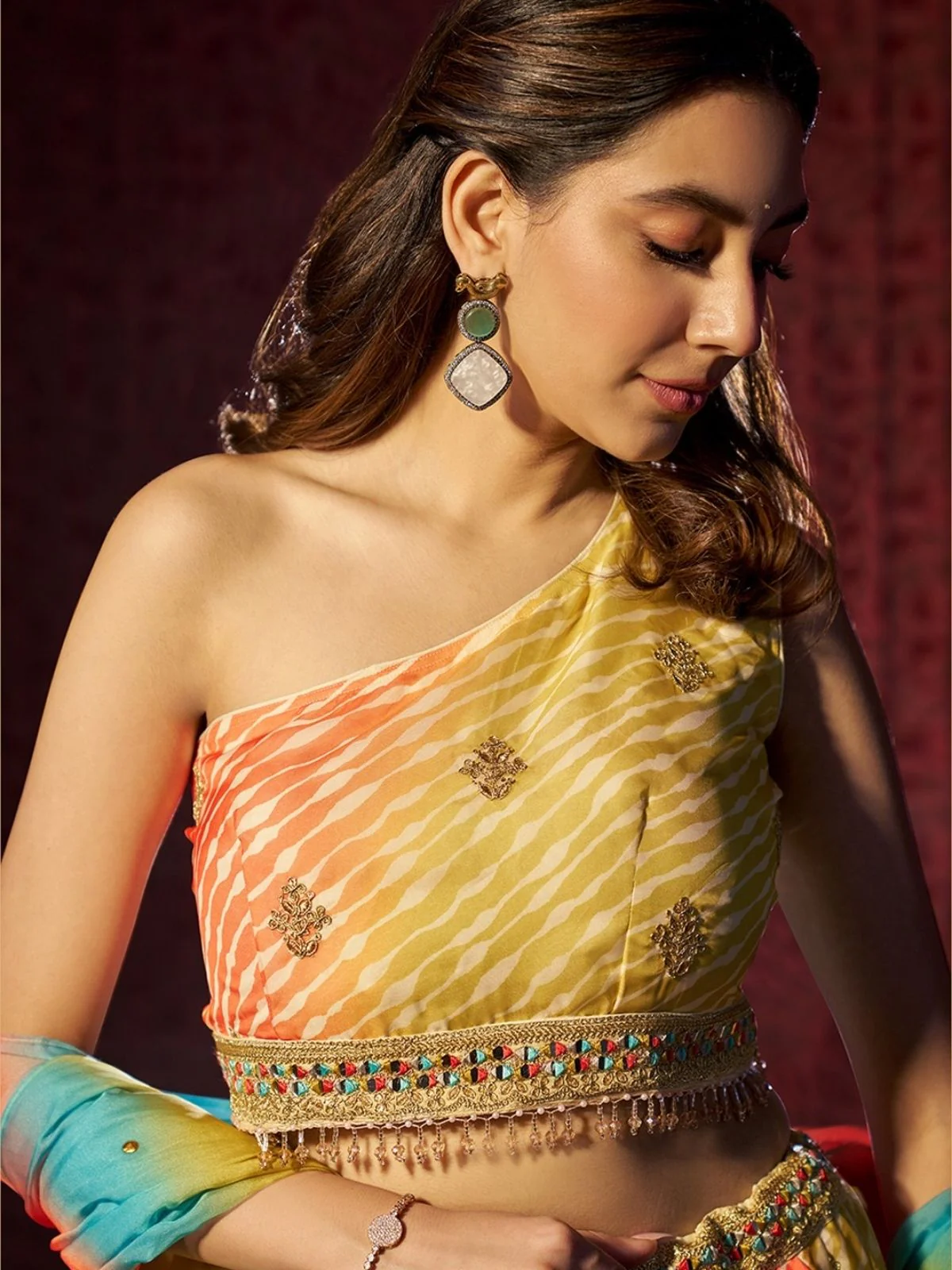 Odette Multicolor Organza Embroidered Semi-Stitched Lehenga For Women - Image 5
