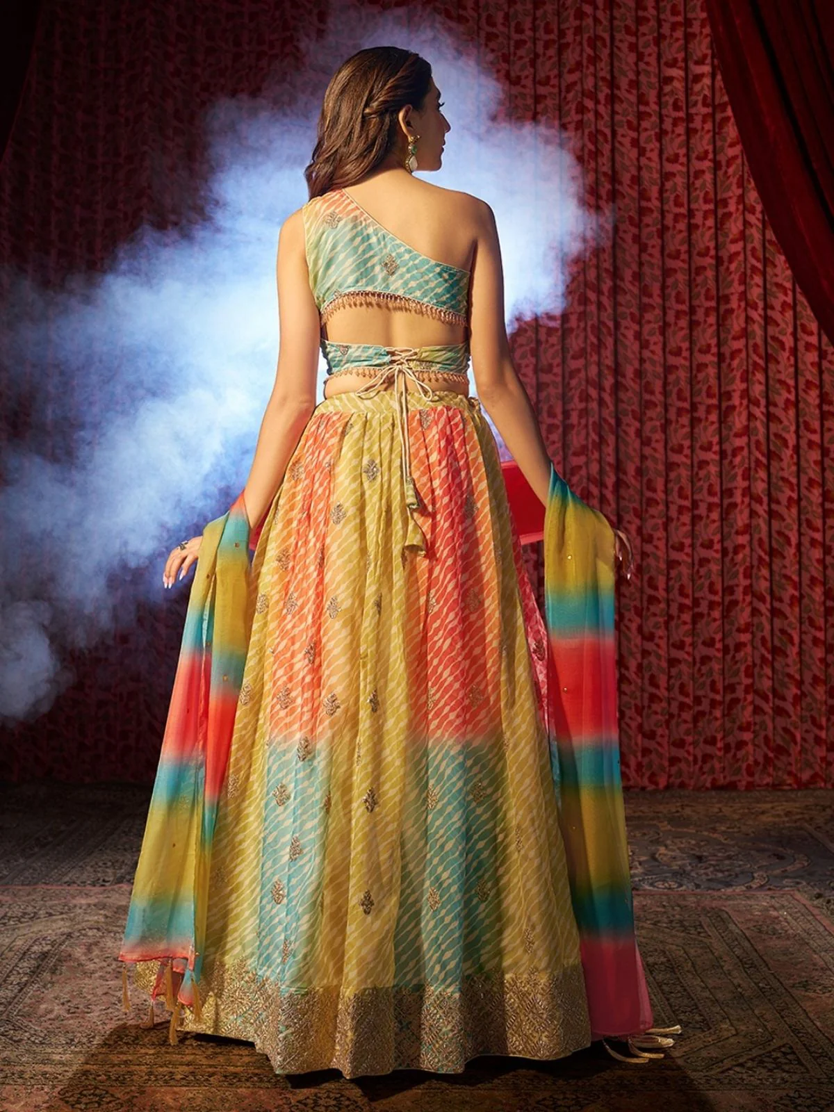 Odette Multicolor Organza Embroidered Semi-Stitched Lehenga For Women - Image 6