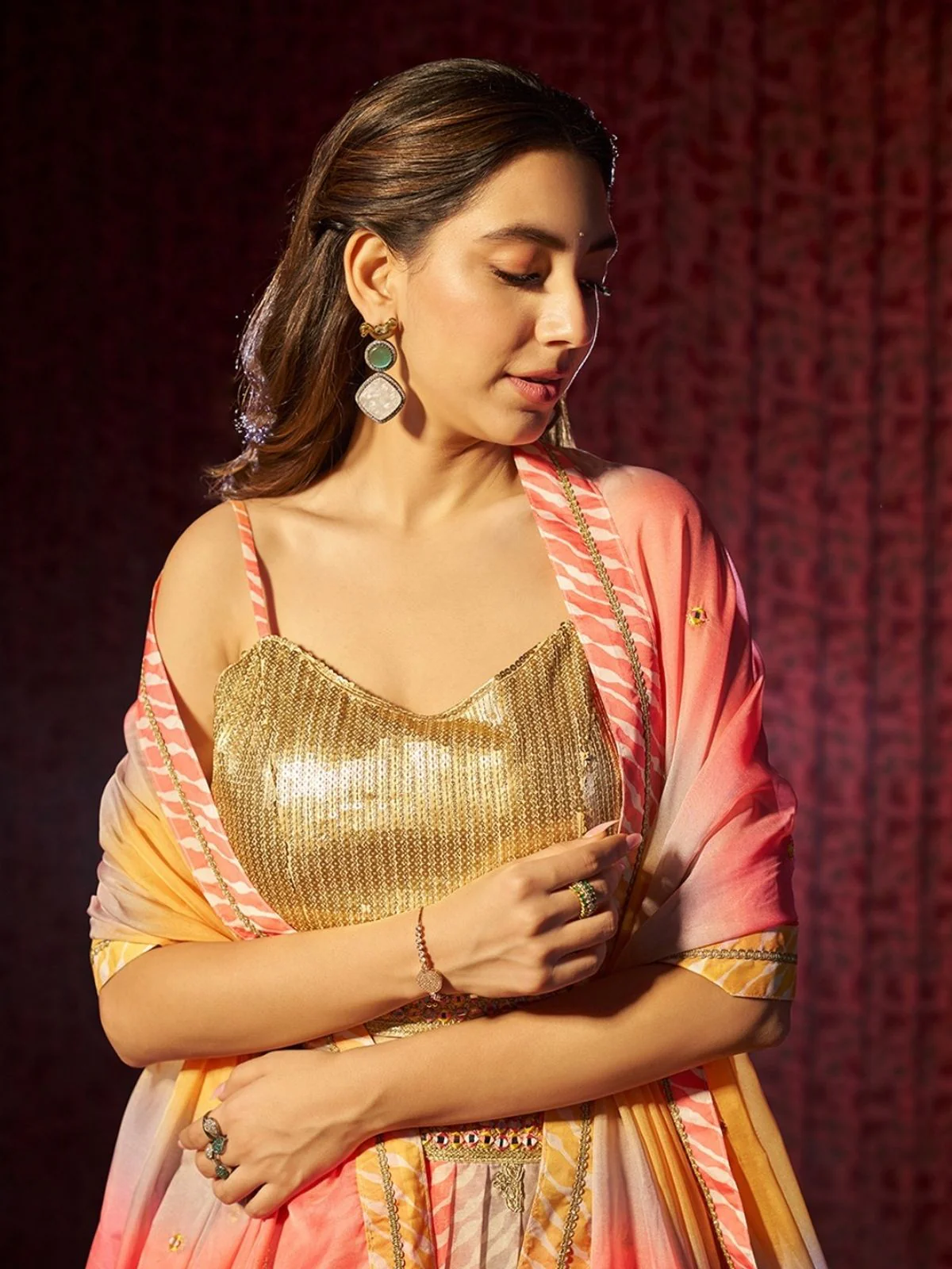 Odette Multicolor Organza Embroidered Semi-Stitched Lehenga For Women - Image 7