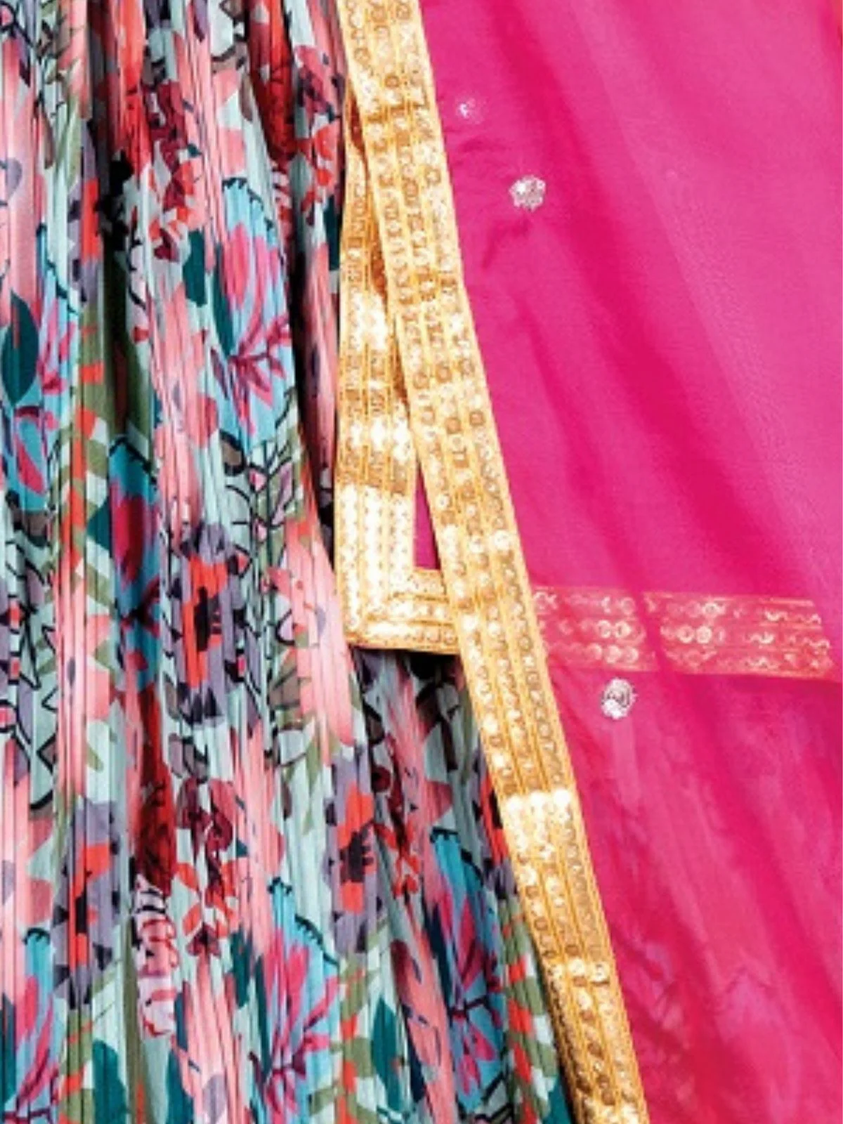 Odette Multicolor Organza Printed Semi-Stitched lehenga For Women - Image 5