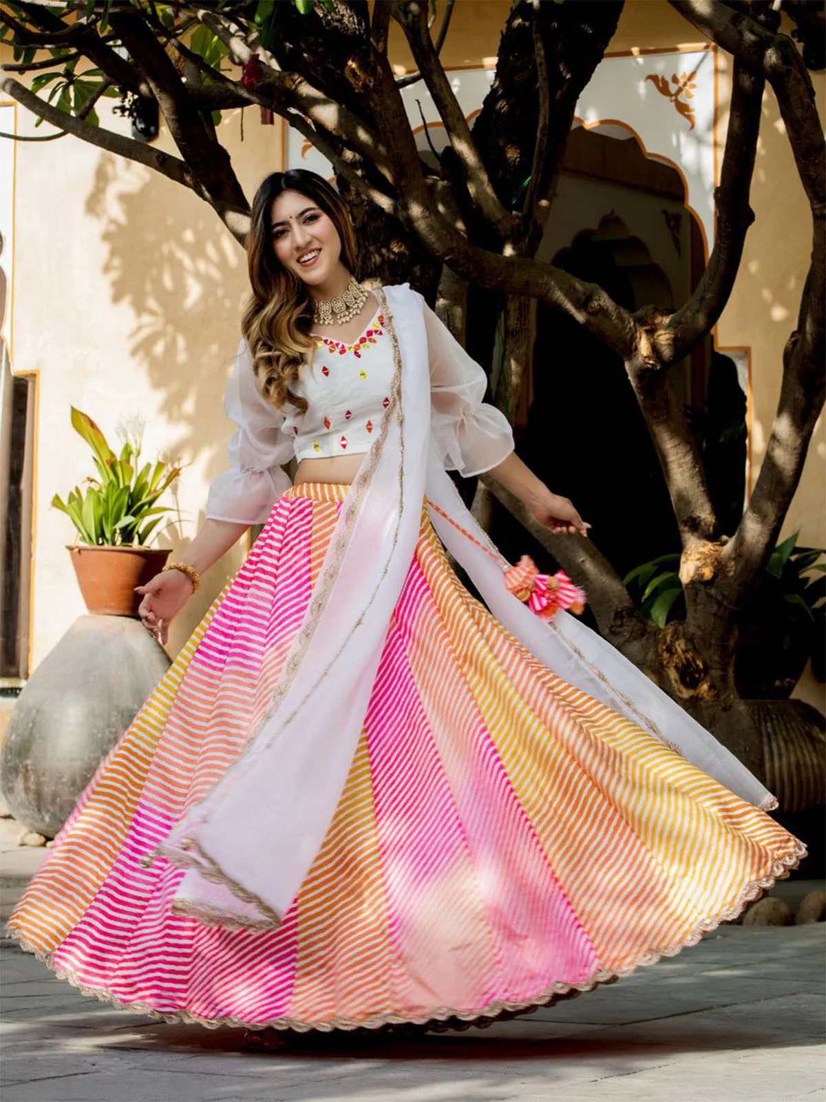 Odette Multicolor Organza Printed Semi Stitched Lehenga With Unstitched Blouse For Women - Image 2