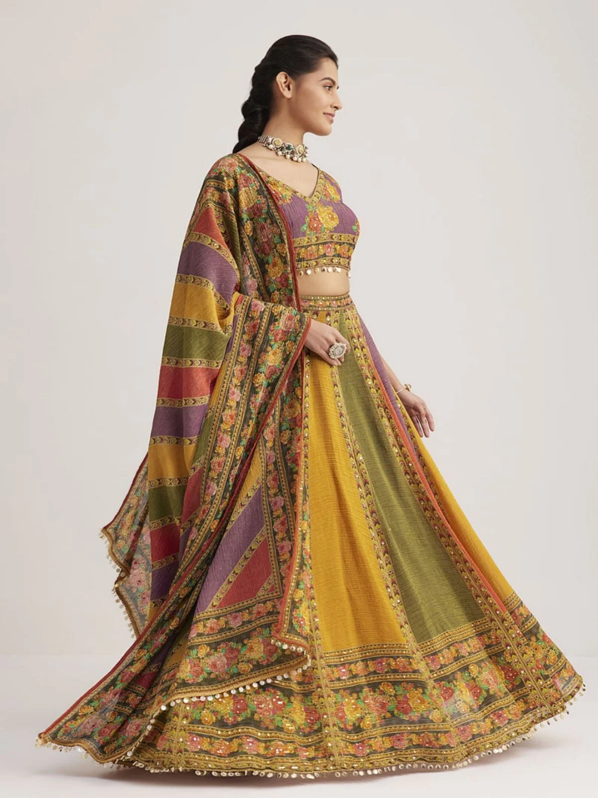 Odette Multicolor Organza Silk Printed Stitched lehenga For Women - Image 2