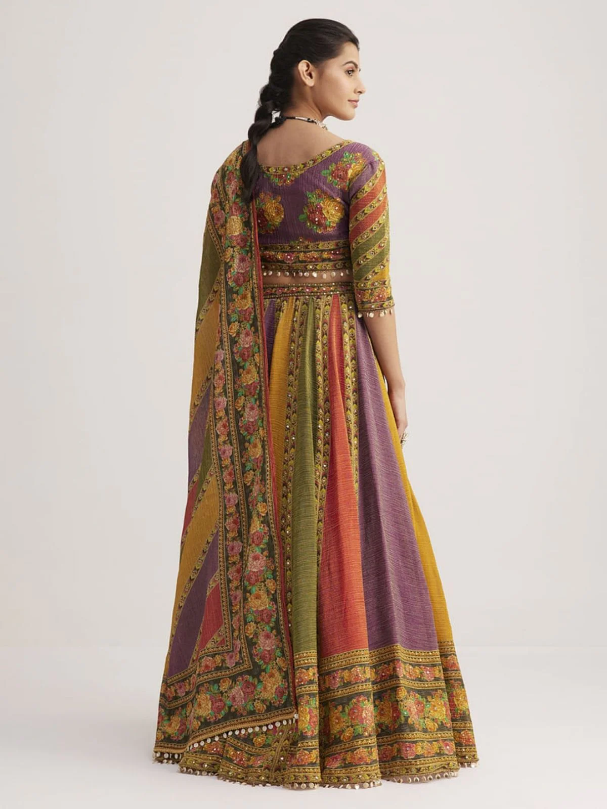 Odette Multicolor Organza Silk Printed Stitched lehenga For Women - Image 4