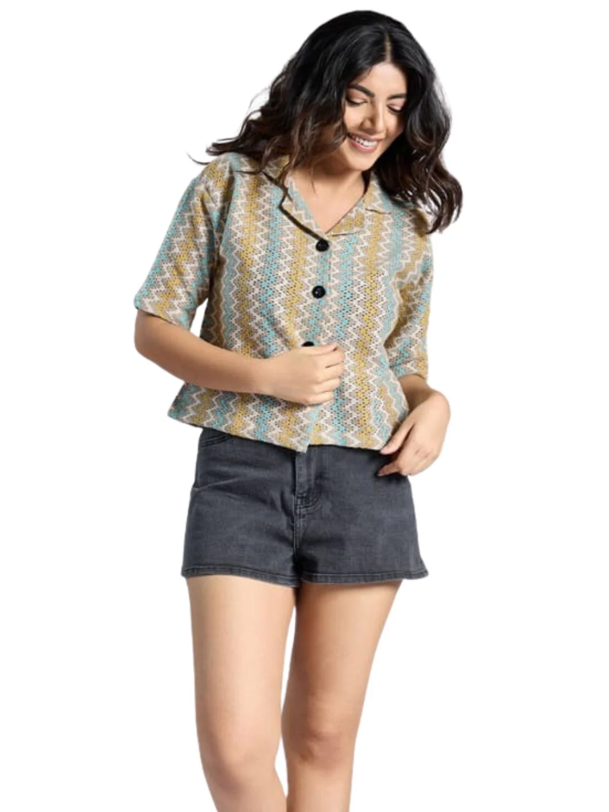 Odette Multicolor Poly Cotton Printed Shirt For Women - Image 2