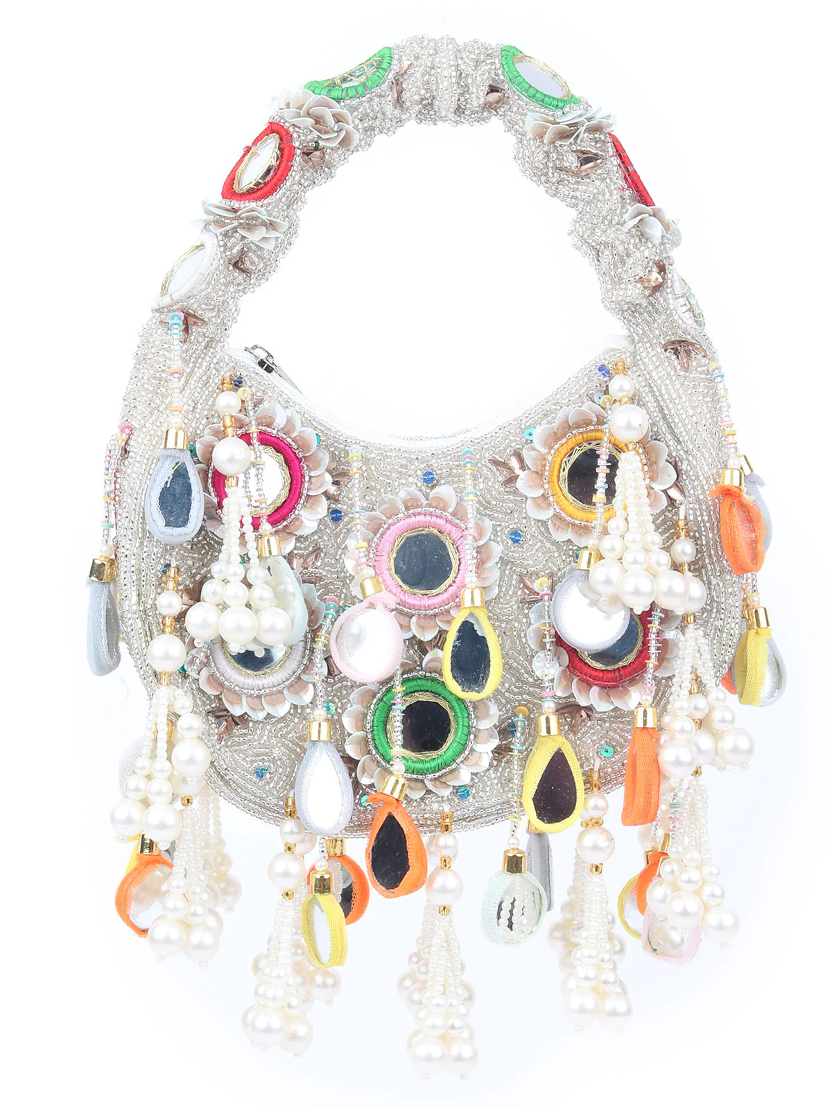Odette Multicolor Polyester Inclusive With Beads And Mirror Work Hand Bag For Women - Image 3