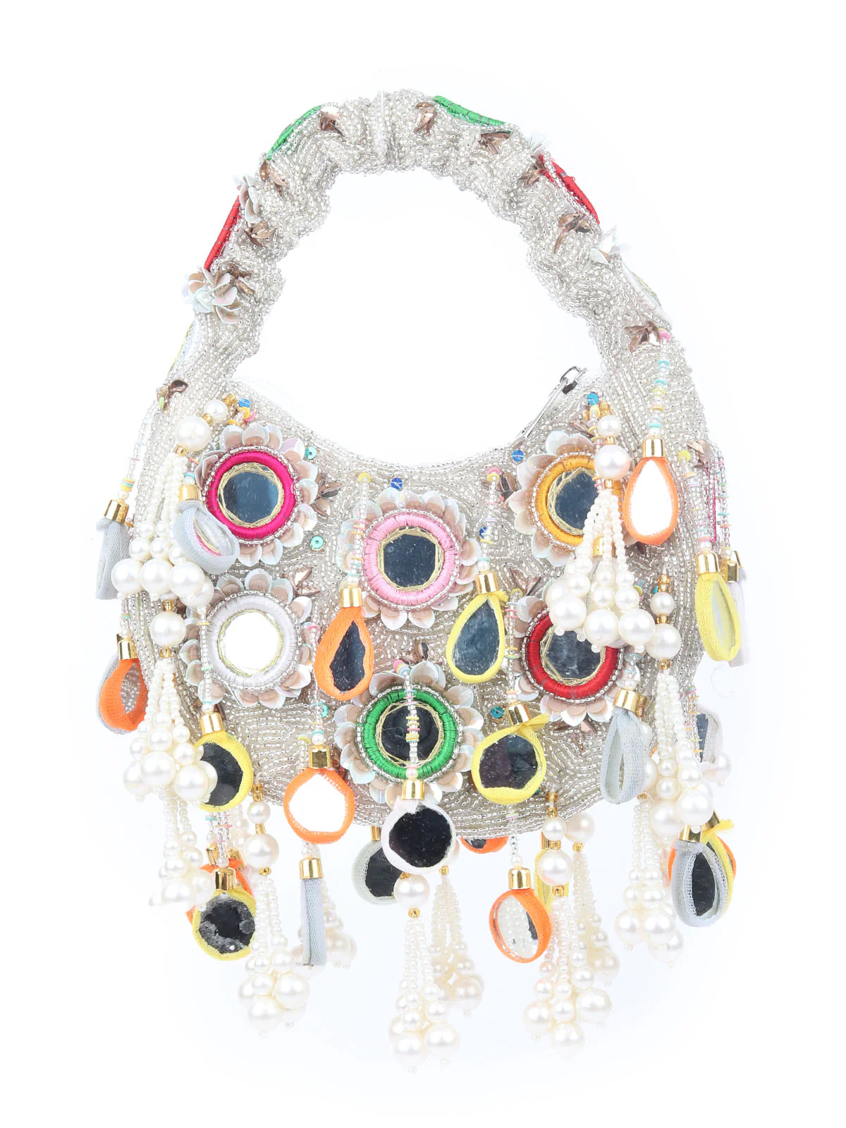 Odette Multicolor Polyester Inclusive With Beads And Mirror Work Hand Bag For Women - Image 5