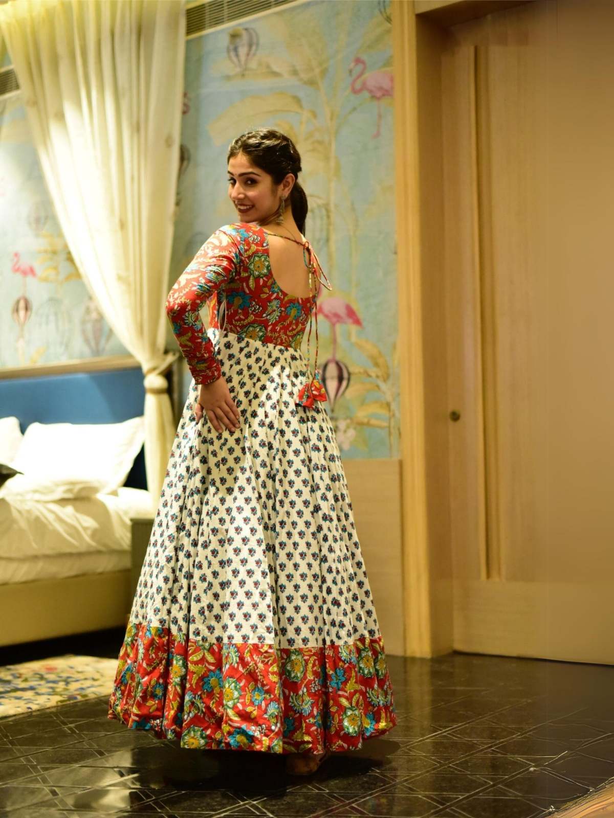 Odette Multicolor Printed Cotton Silk Stitched Gown For Women - Image 2