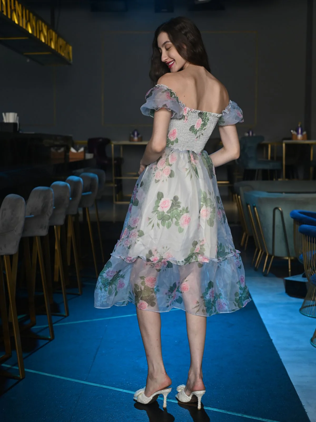 Odette Multicolor Printed Organza Dress for Women - Image 4
