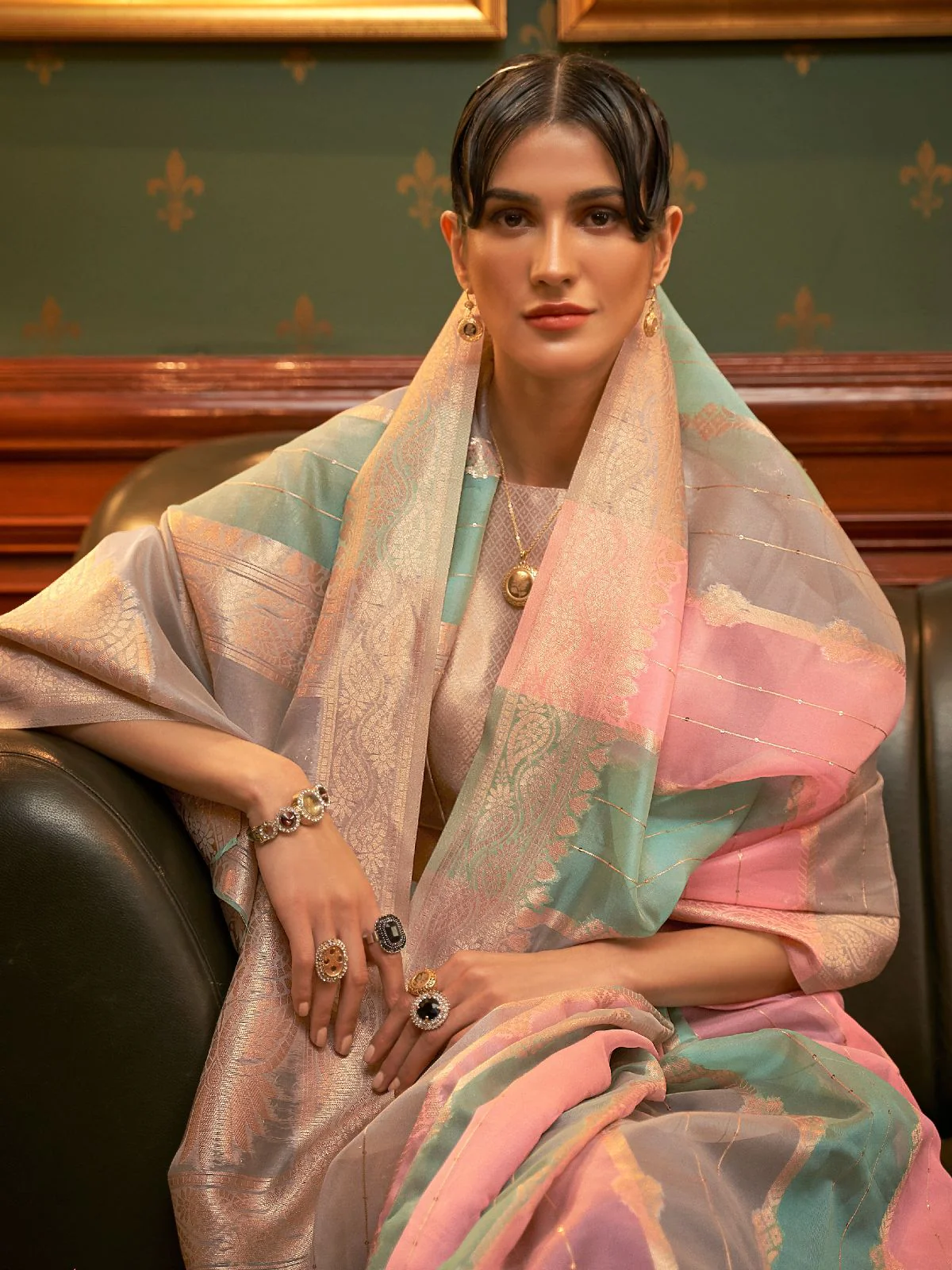 Odette Multicolor Woven Organza Saree With Unstitched Blouse For Women - Image 2