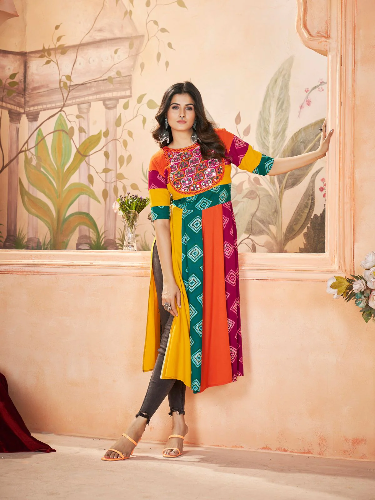 Odette Multicolor printed Rayon Stitched Kurti For Women - Image 2