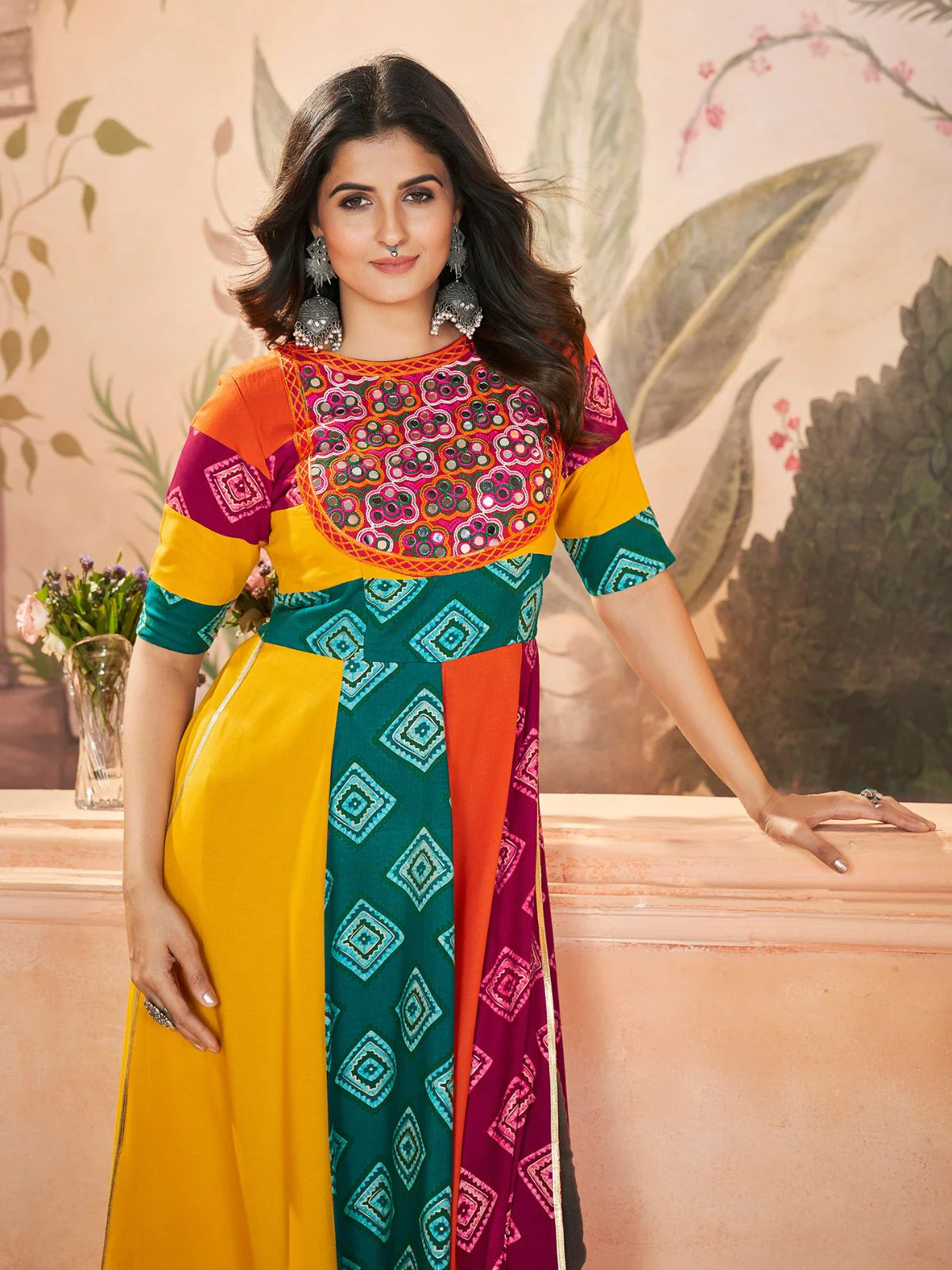 Odette Multicolor printed Rayon Stitched Kurti For Women - Image 3