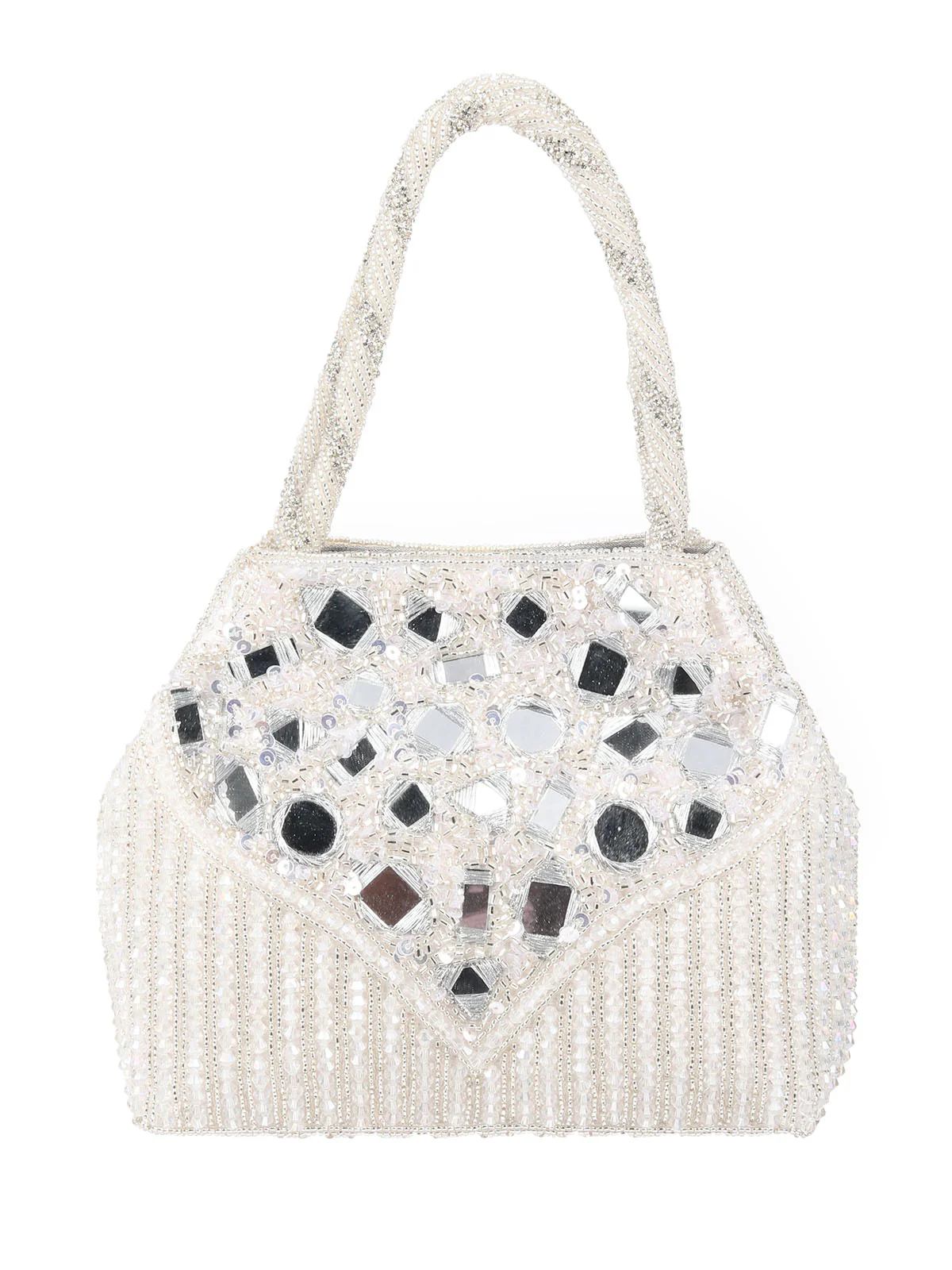 Odette Silver Raw Silk Beads Embellished  Clutch With Sequin Work For Women - Image 3