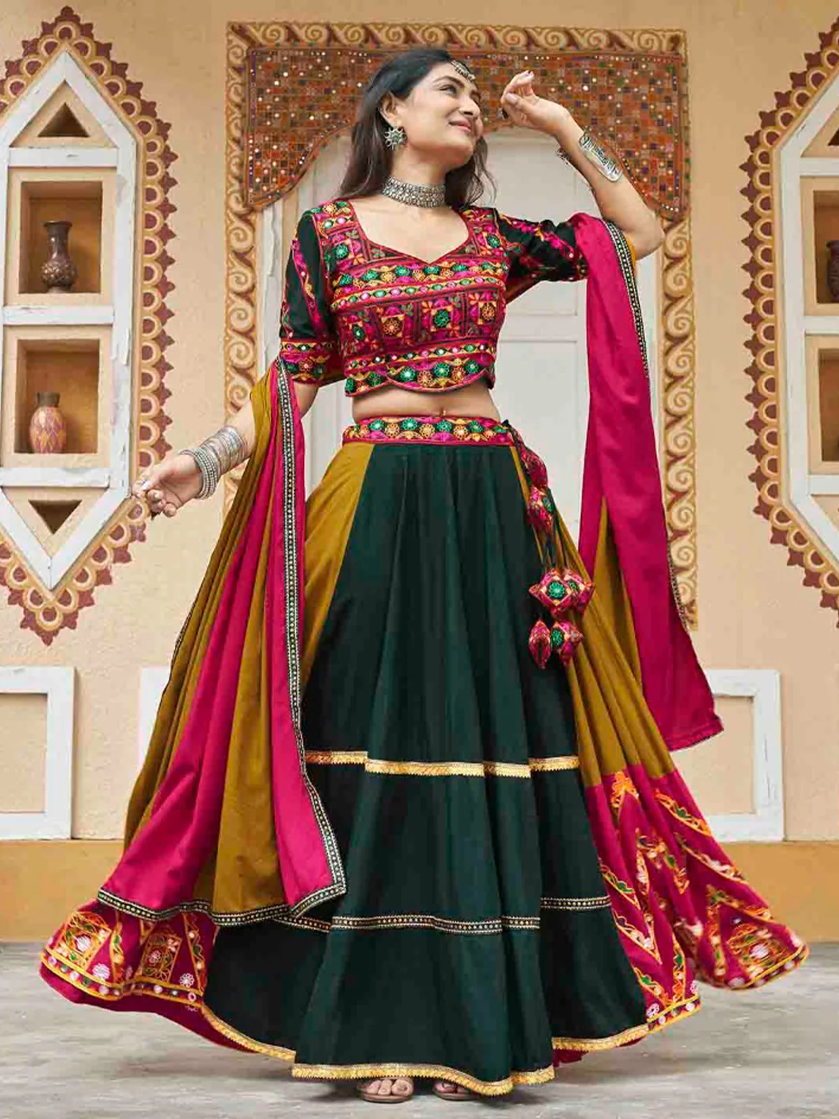 Odette Multicolor Rayon Embroidered Stitched Lehenga With Blouse For Women - Image 2