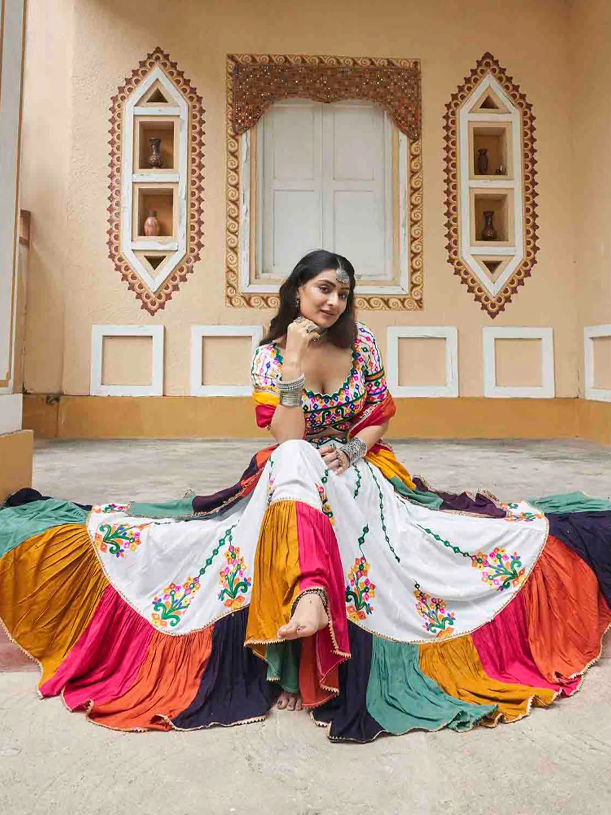 Odette Multicolor Rayon Embroidered Stitched Lehenga With Blouse For Women - Image 2