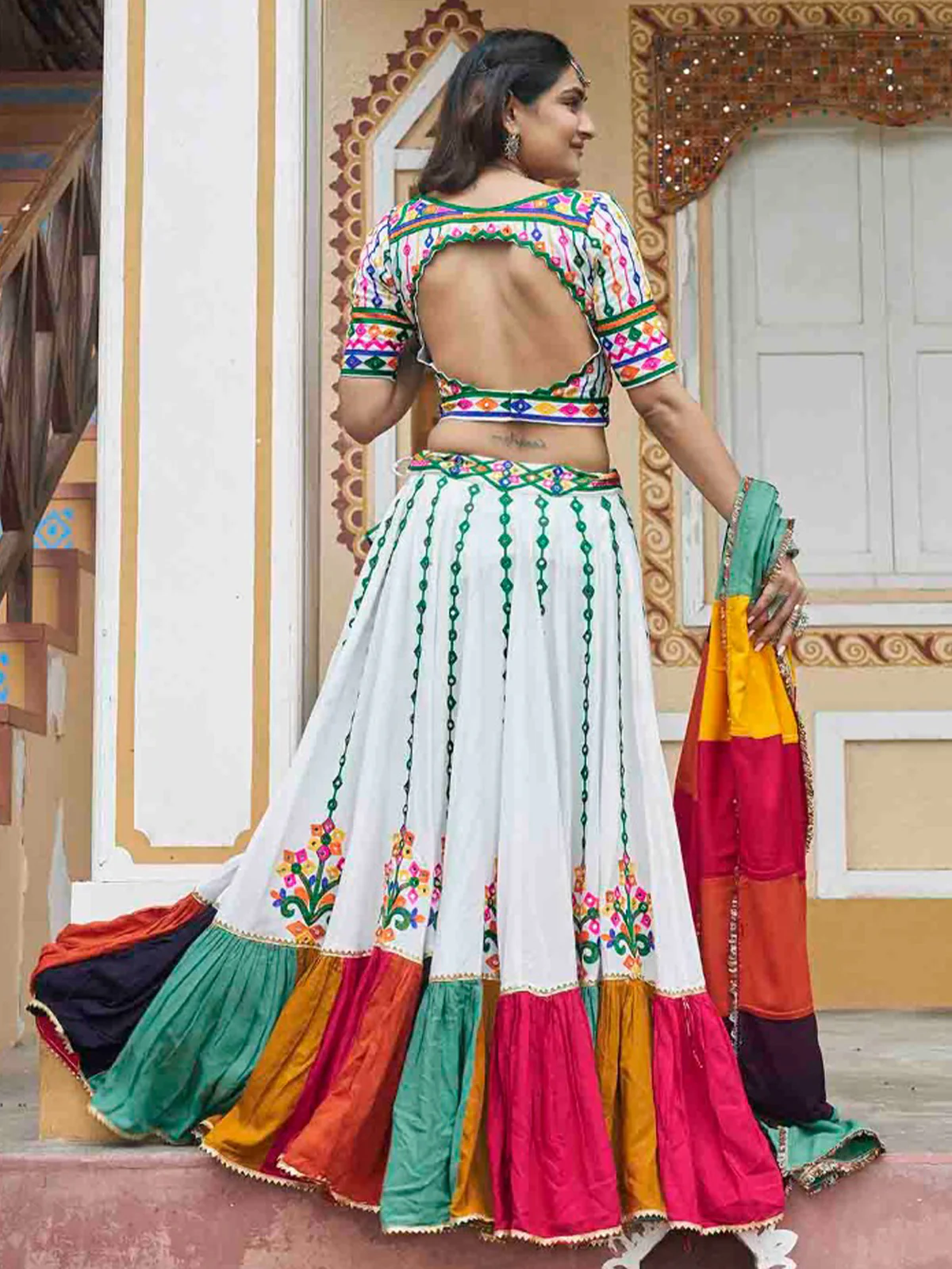Odette Multicolor Rayon Embroidered Stitched Lehenga With Blouse For Women - Image 3