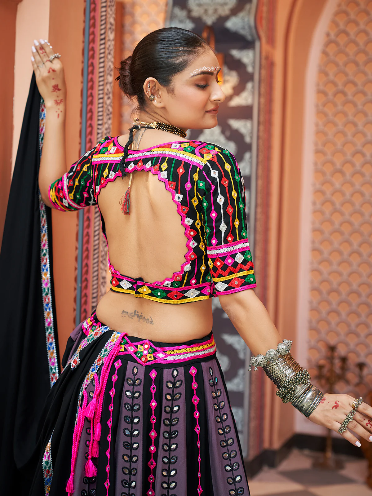 Odette Multicolor Rayon Embroidered Stitched Lehenga With Blouse For Women - Image 5