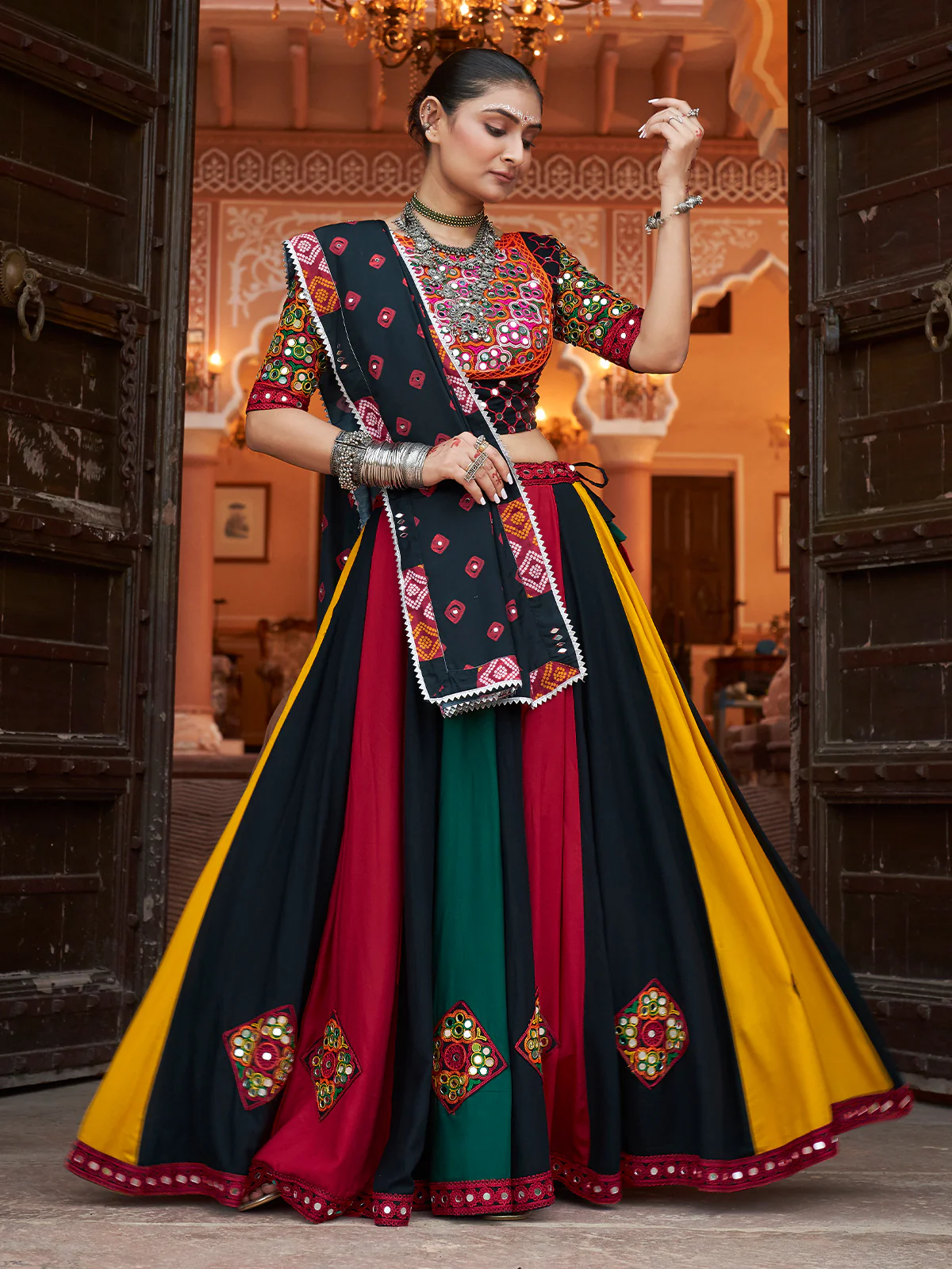 Odette Multicolor Rayon Embroidered Stitched Lehenga With Blouse For Women - Image 3