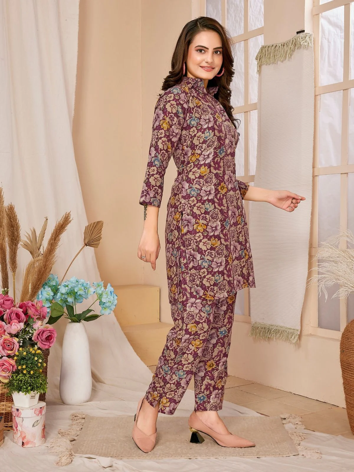 Odette Multicolor Rayon Floral Printed Semi-Stitched Co-Ord Set For Women - Image 2
