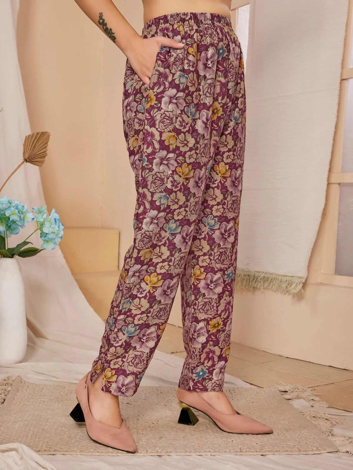 Odette Multicolor Rayon Floral Printed Semi-Stitched Co-Ord Set For Women - Image 5