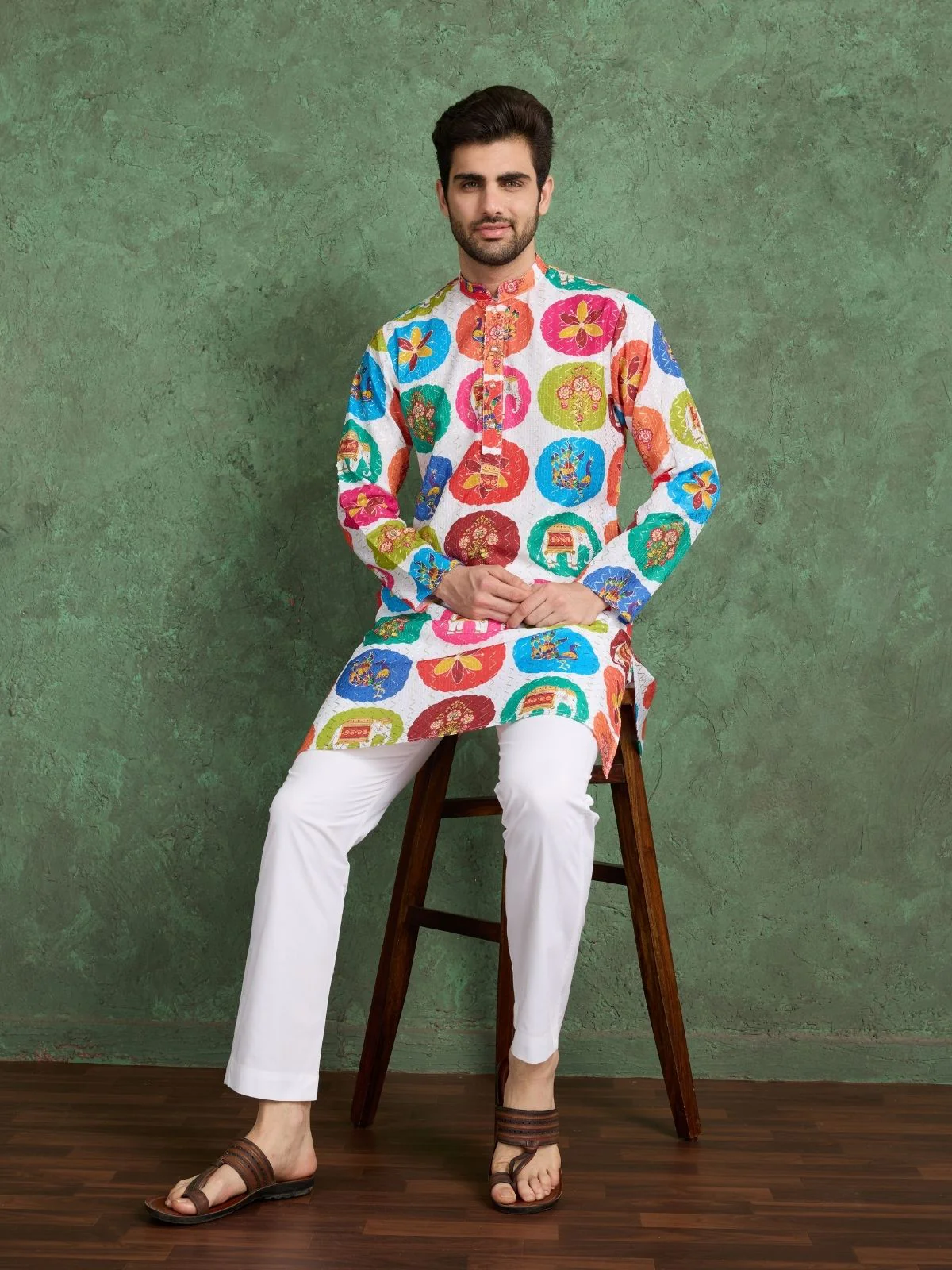 Odette Multicolor Rayon Printed and Embroidered Stitched Kurta For Men - Image 4