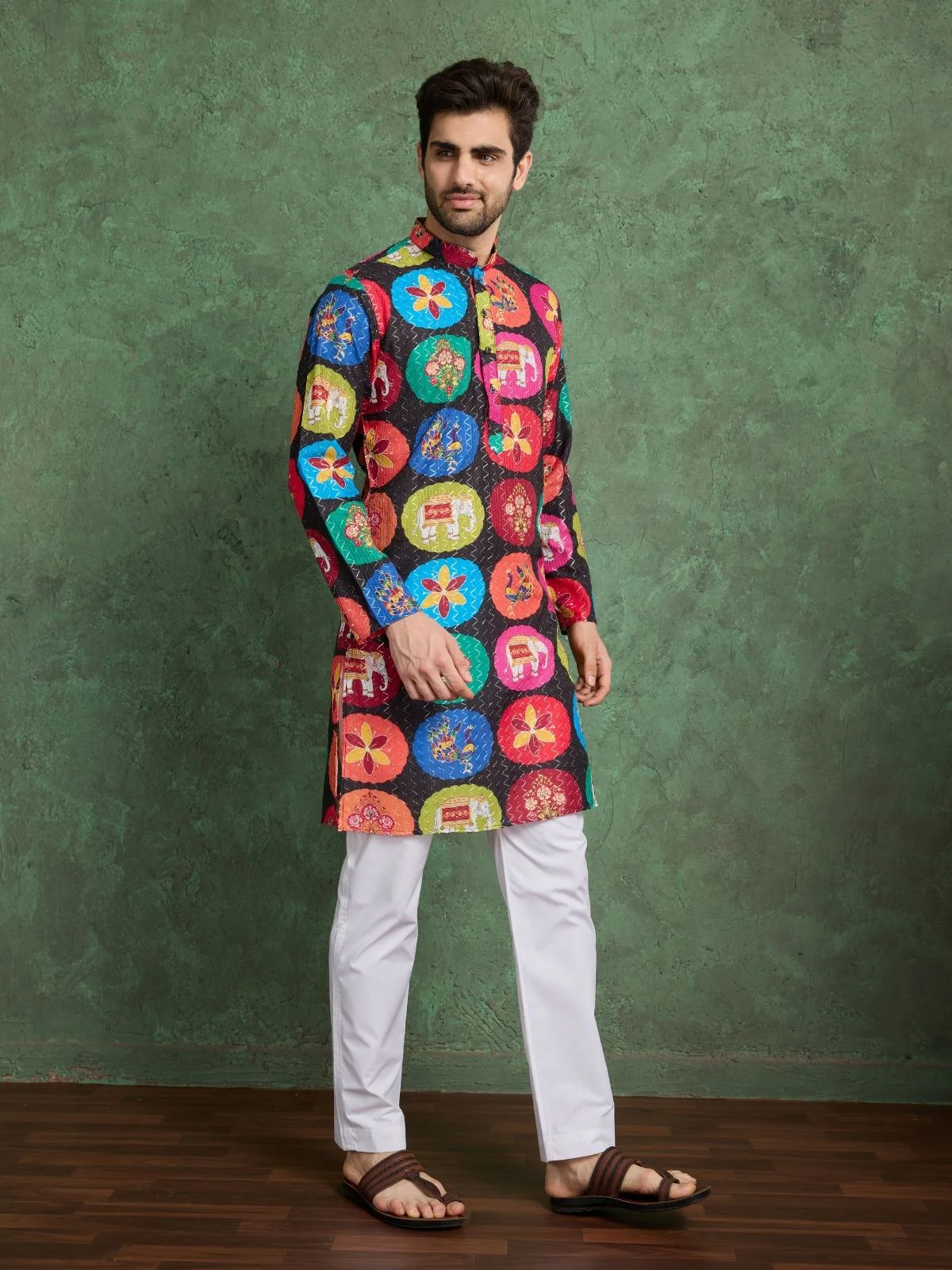 Odette Multicolor Rayon Printed and Embroidered Stitched Kurta For Men - Image 2